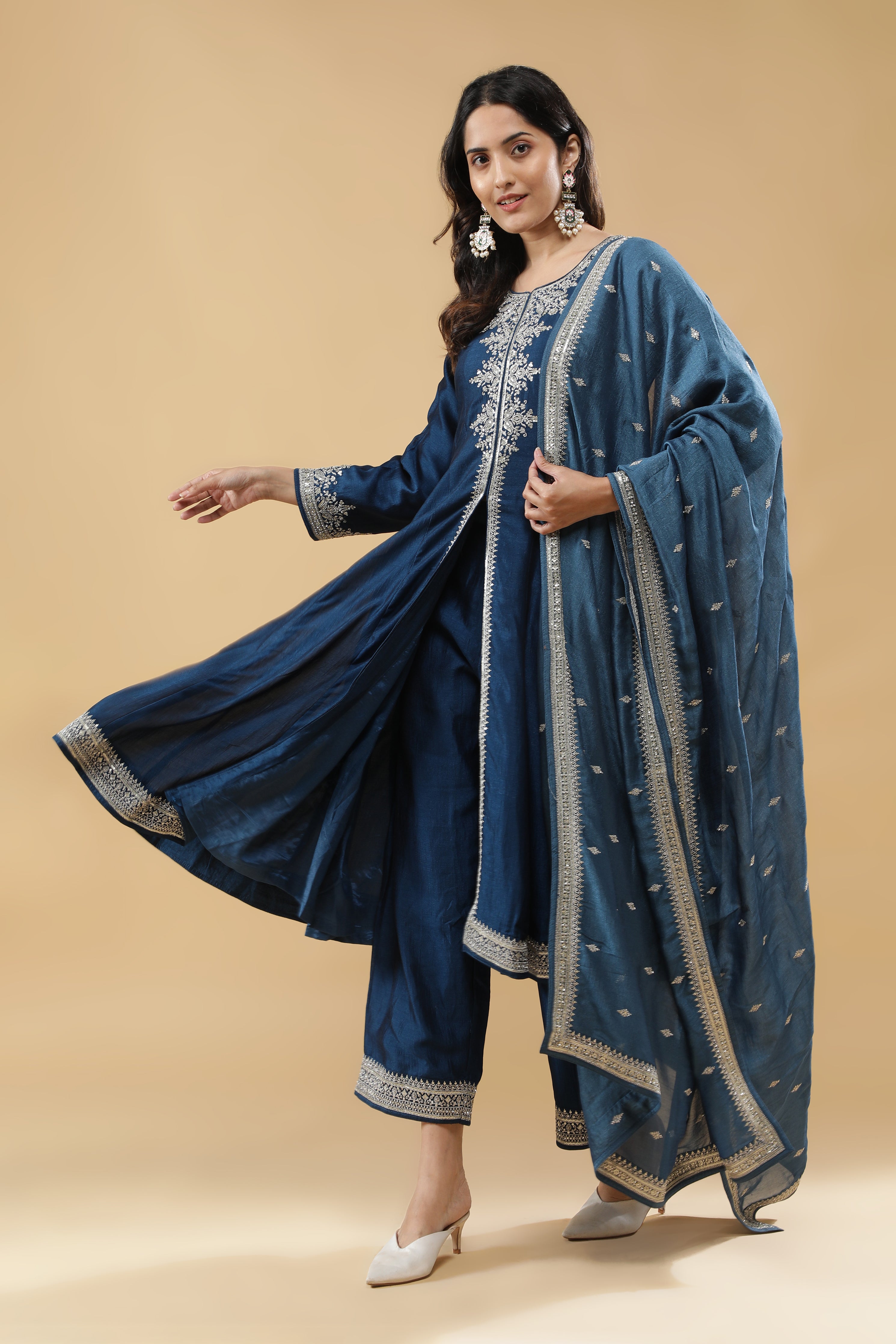 Blue Silk Anarkali Set