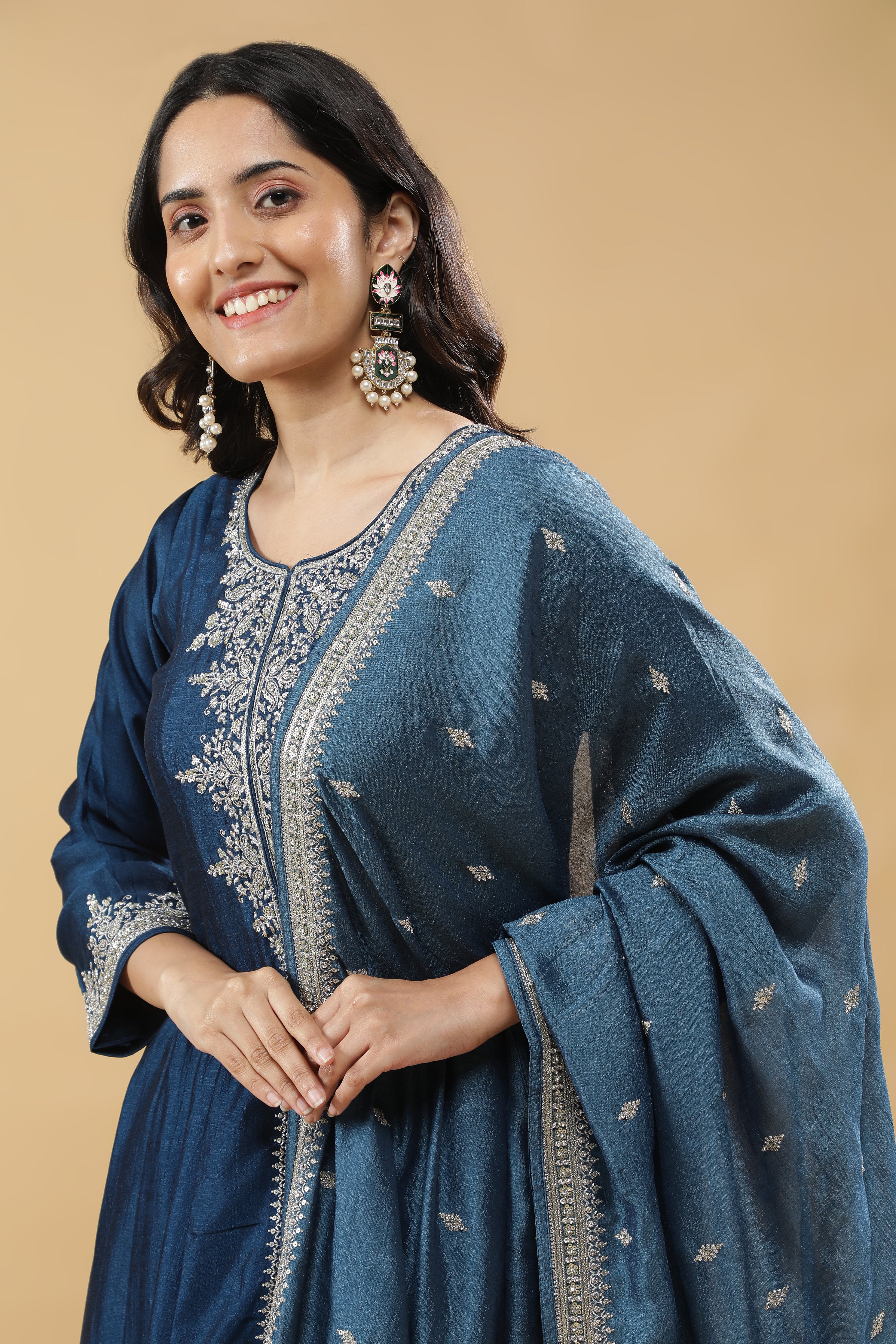 Blue Silk Anarkali Set