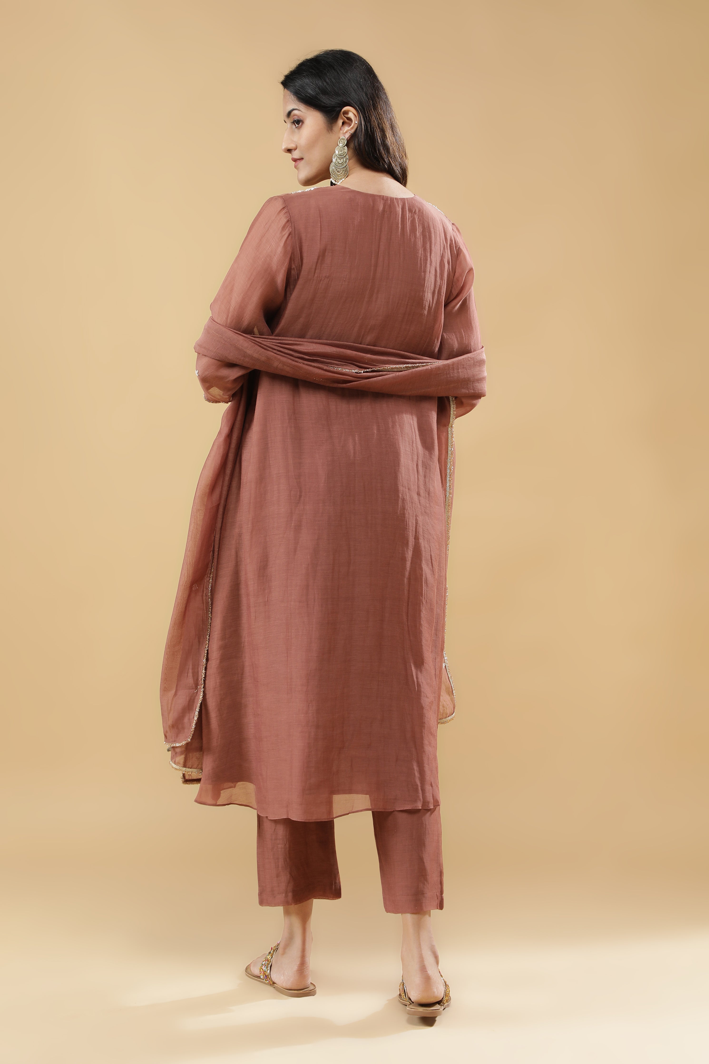 Dusty Rose & Beige Mul Cotton Anarkali Set