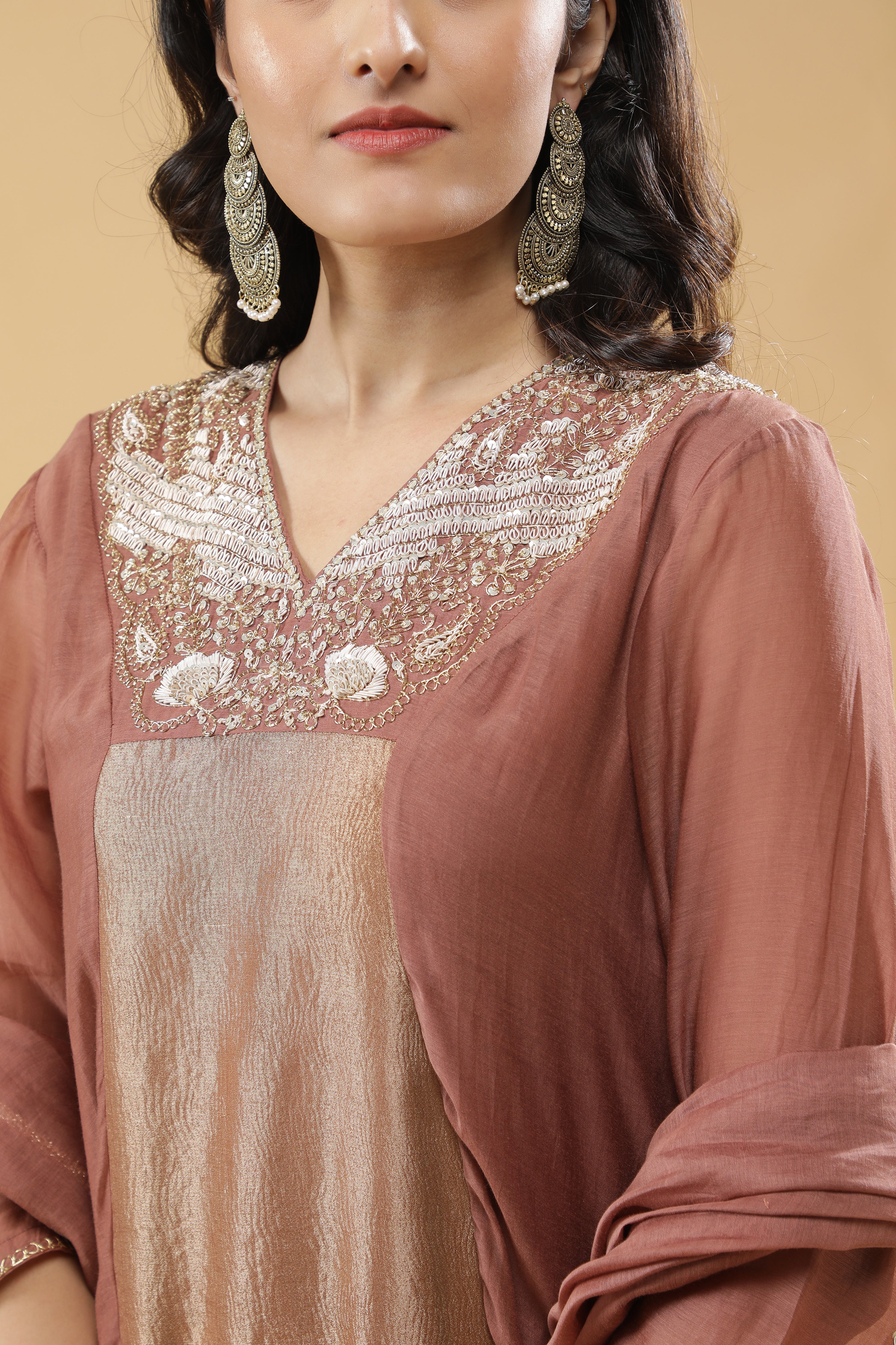 Dusty Rose & Beige Mul Cotton Anarkali Set