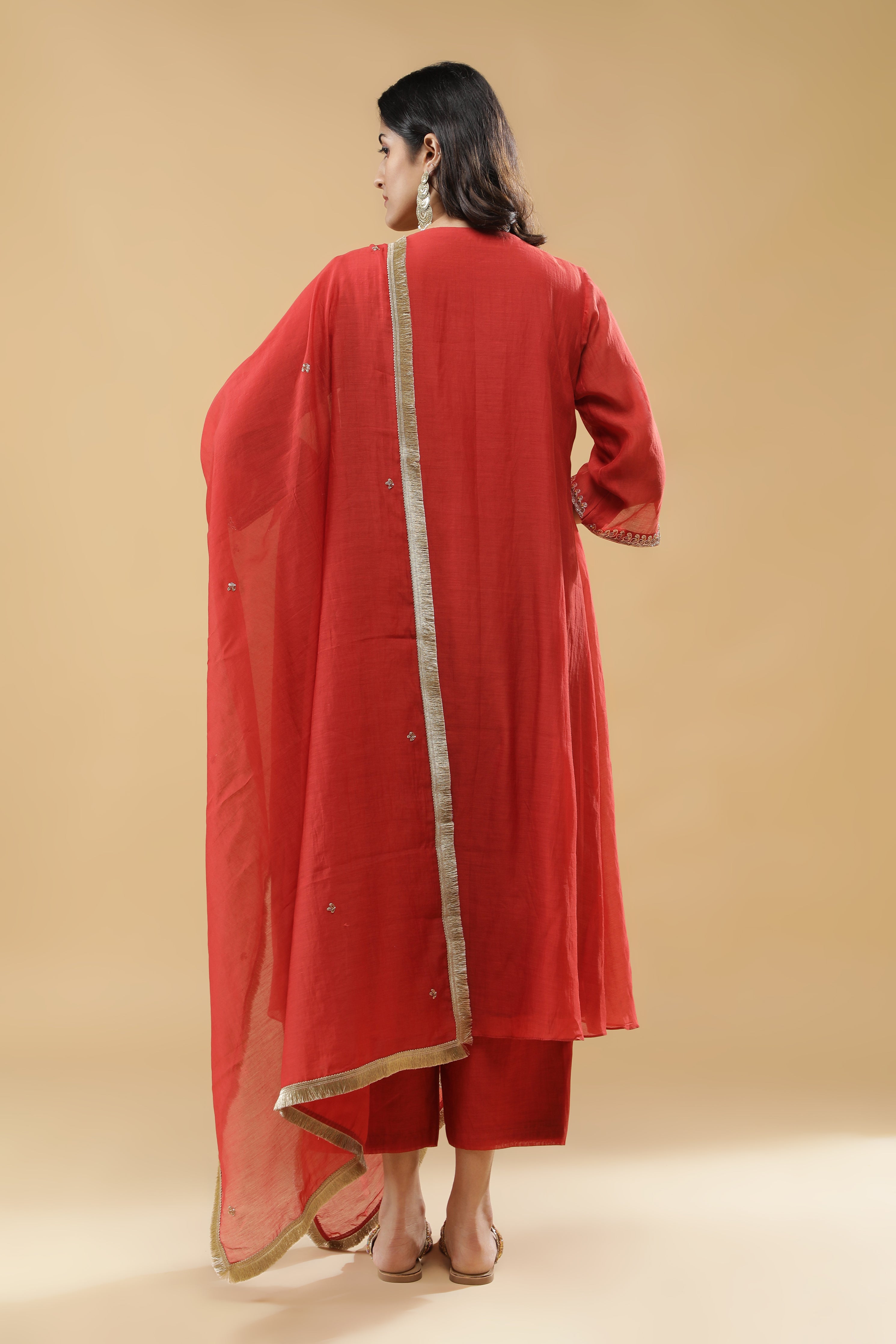 Terracotta Red Mul Cotton Anarkali Set