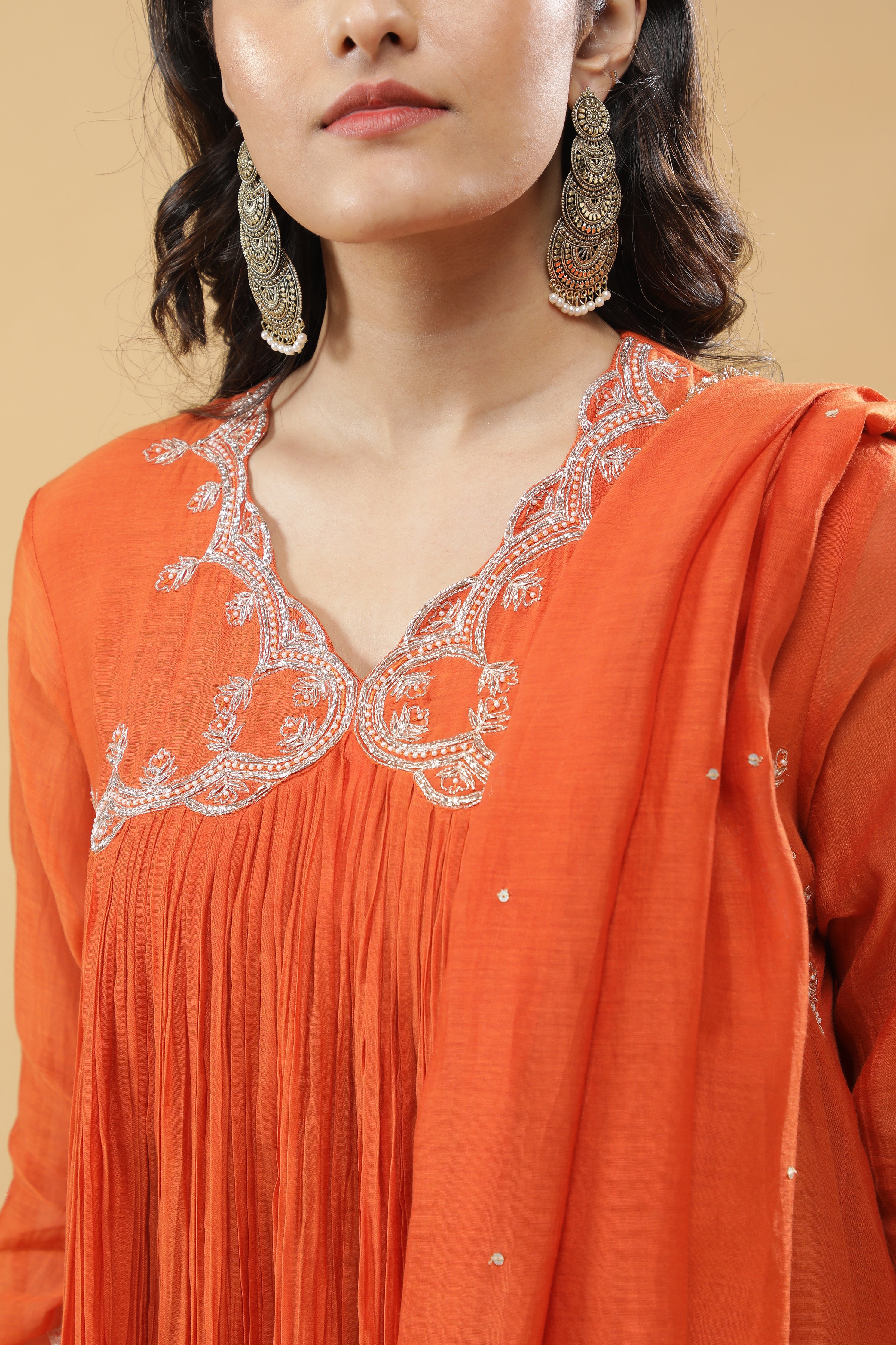 Rust Orange Mul Cotton Anarkali Set