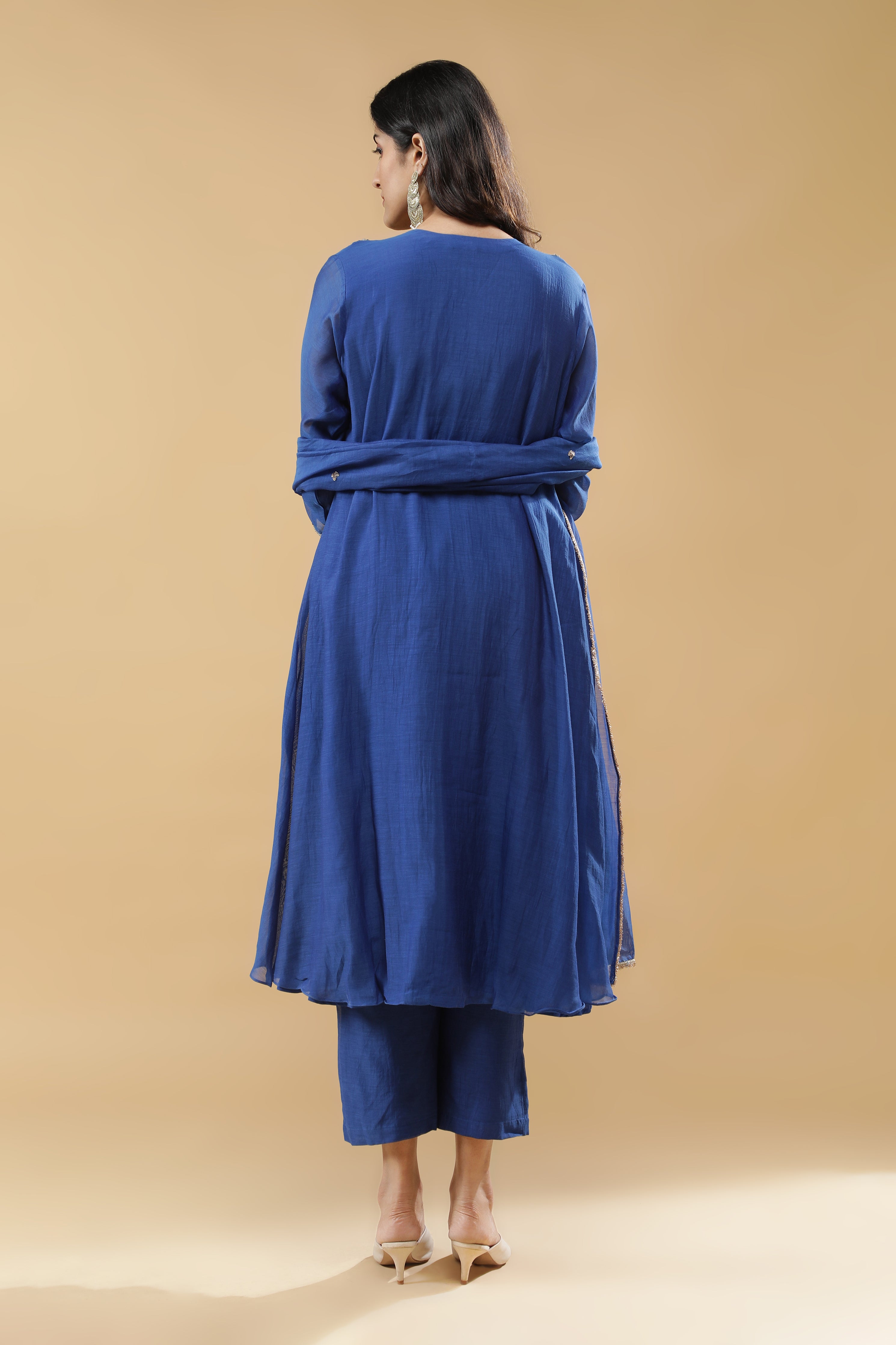 Blue Mul Cotton Anarkali Set