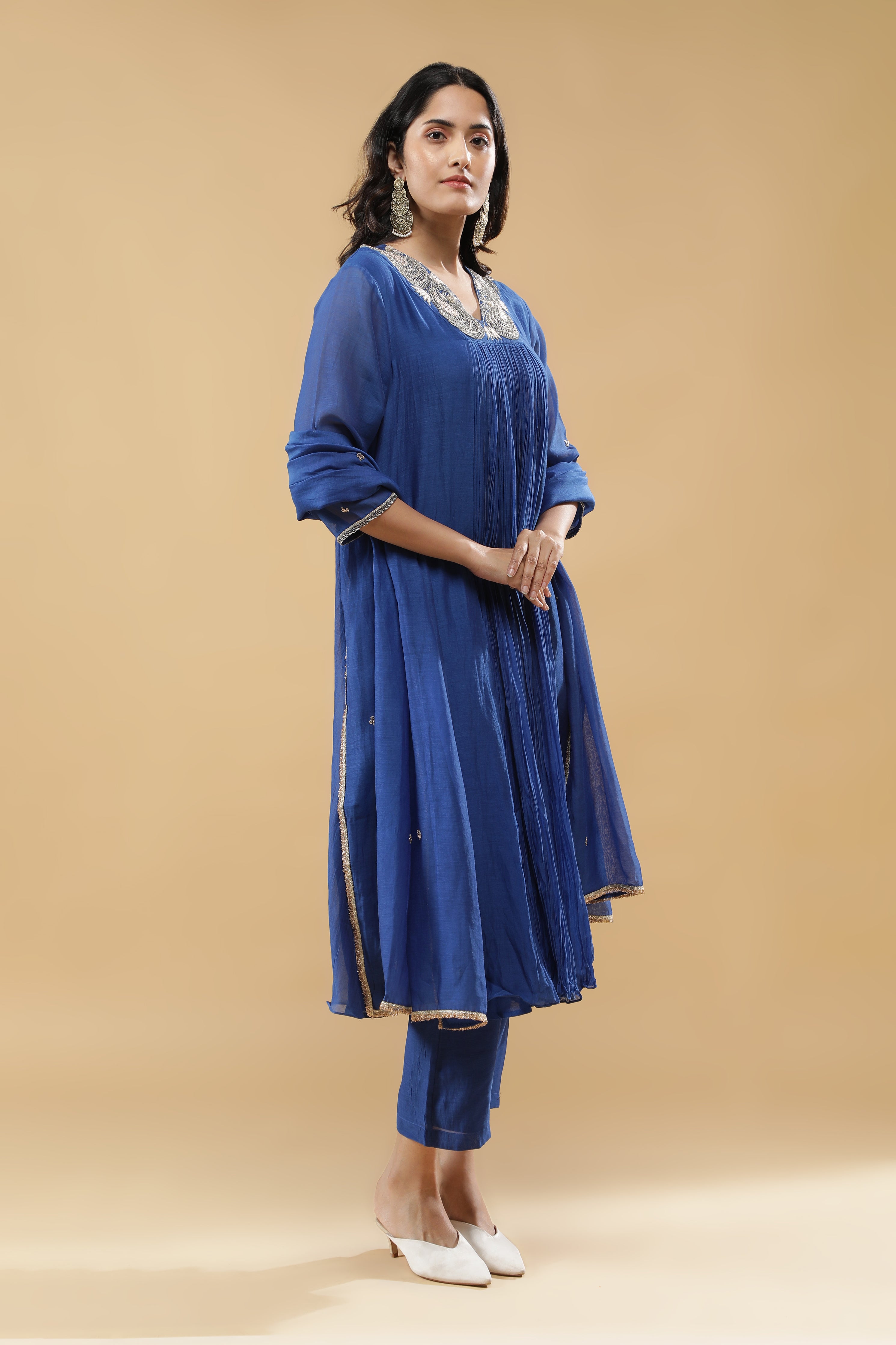 Blue Mul Cotton Anarkali Set
