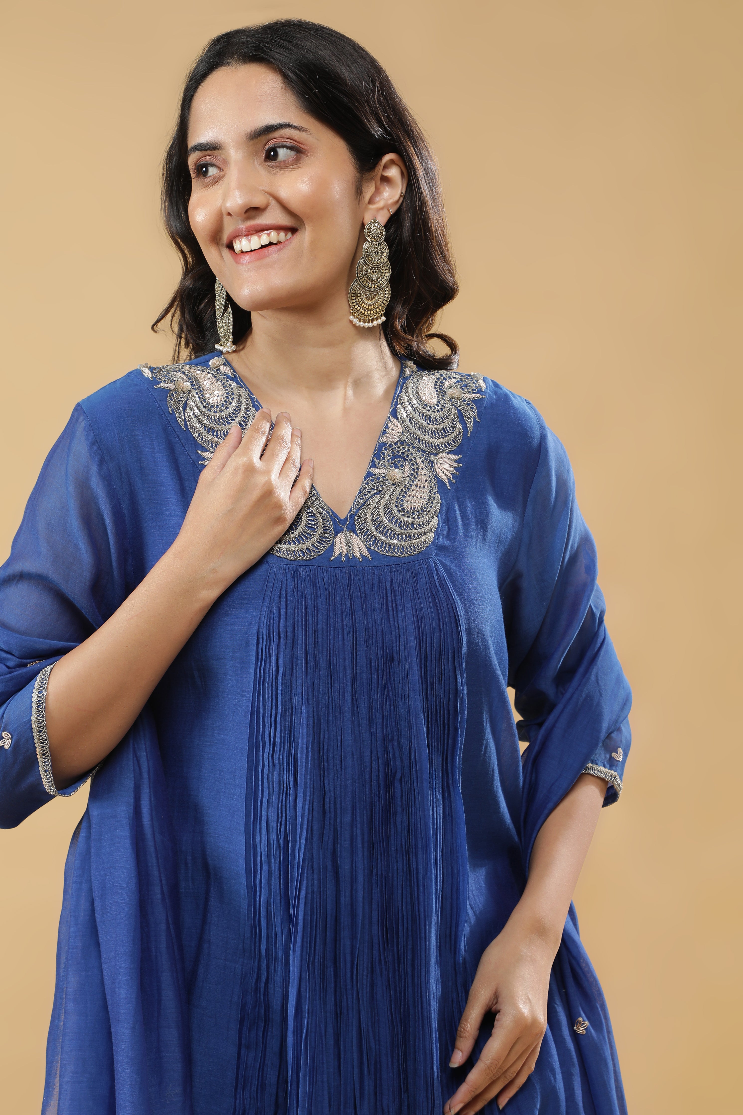 Blue Mul Cotton Anarkali Set