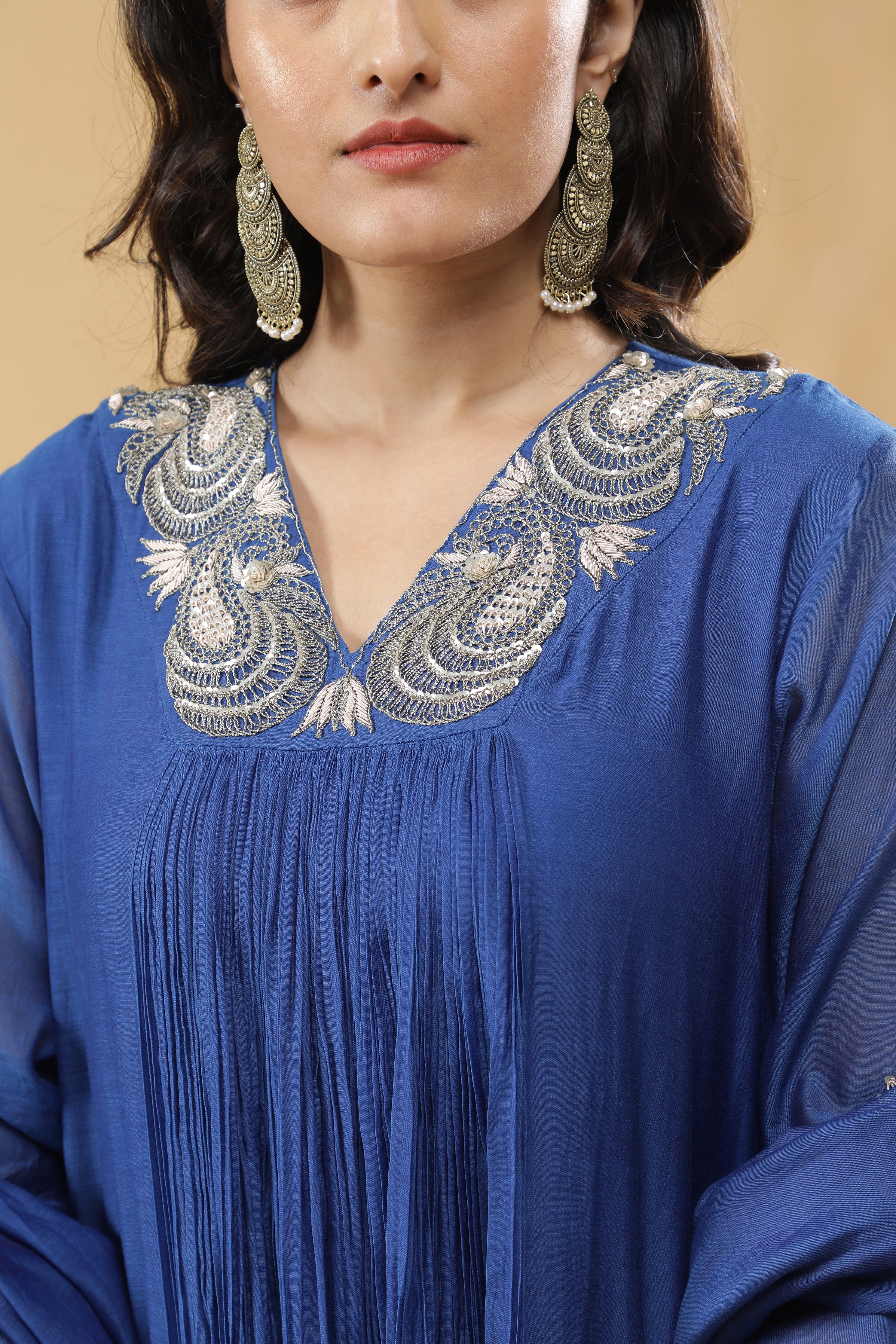 Blue Mul Cotton Anarkali Set