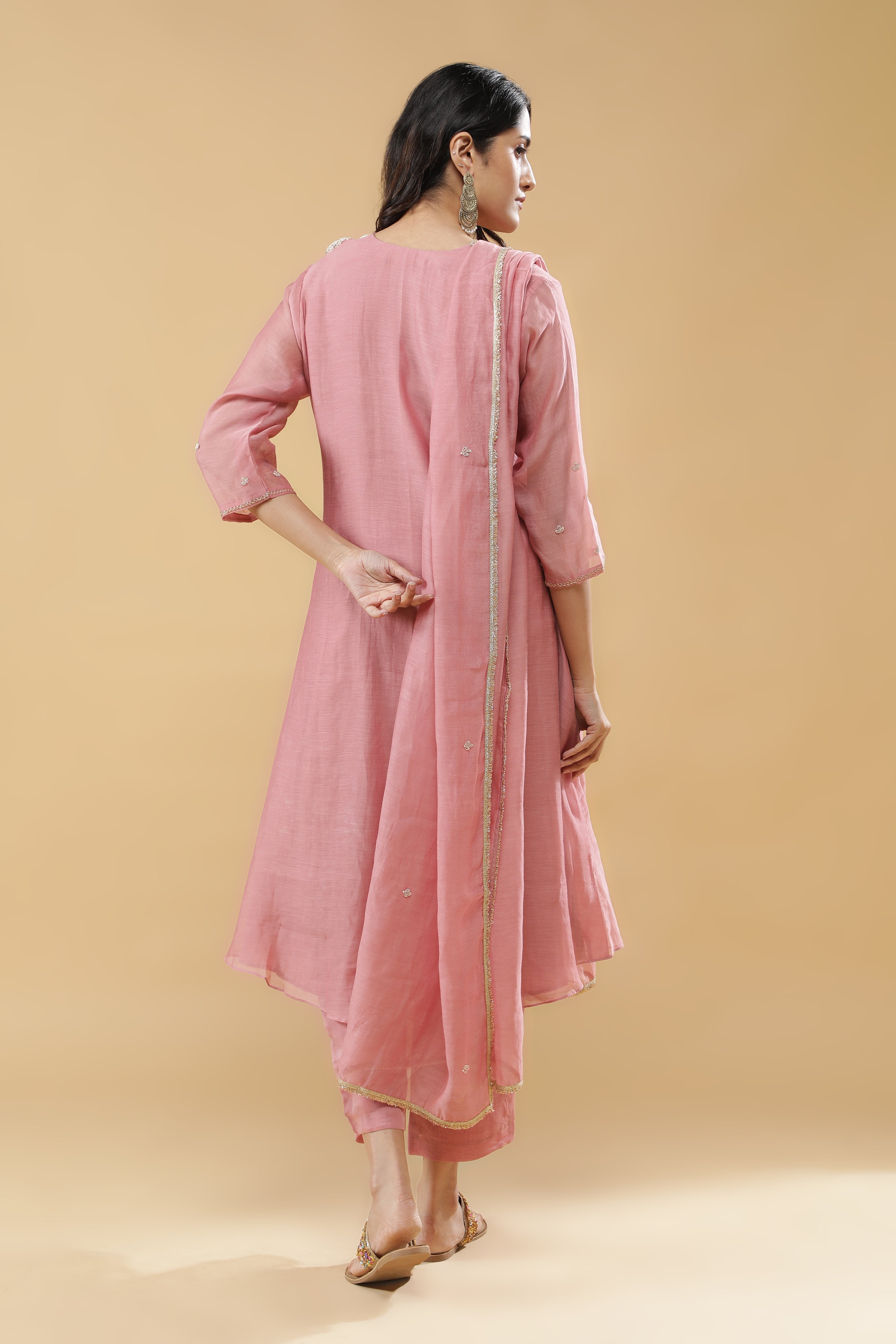 Blush Pink & Golden Anarkali Set