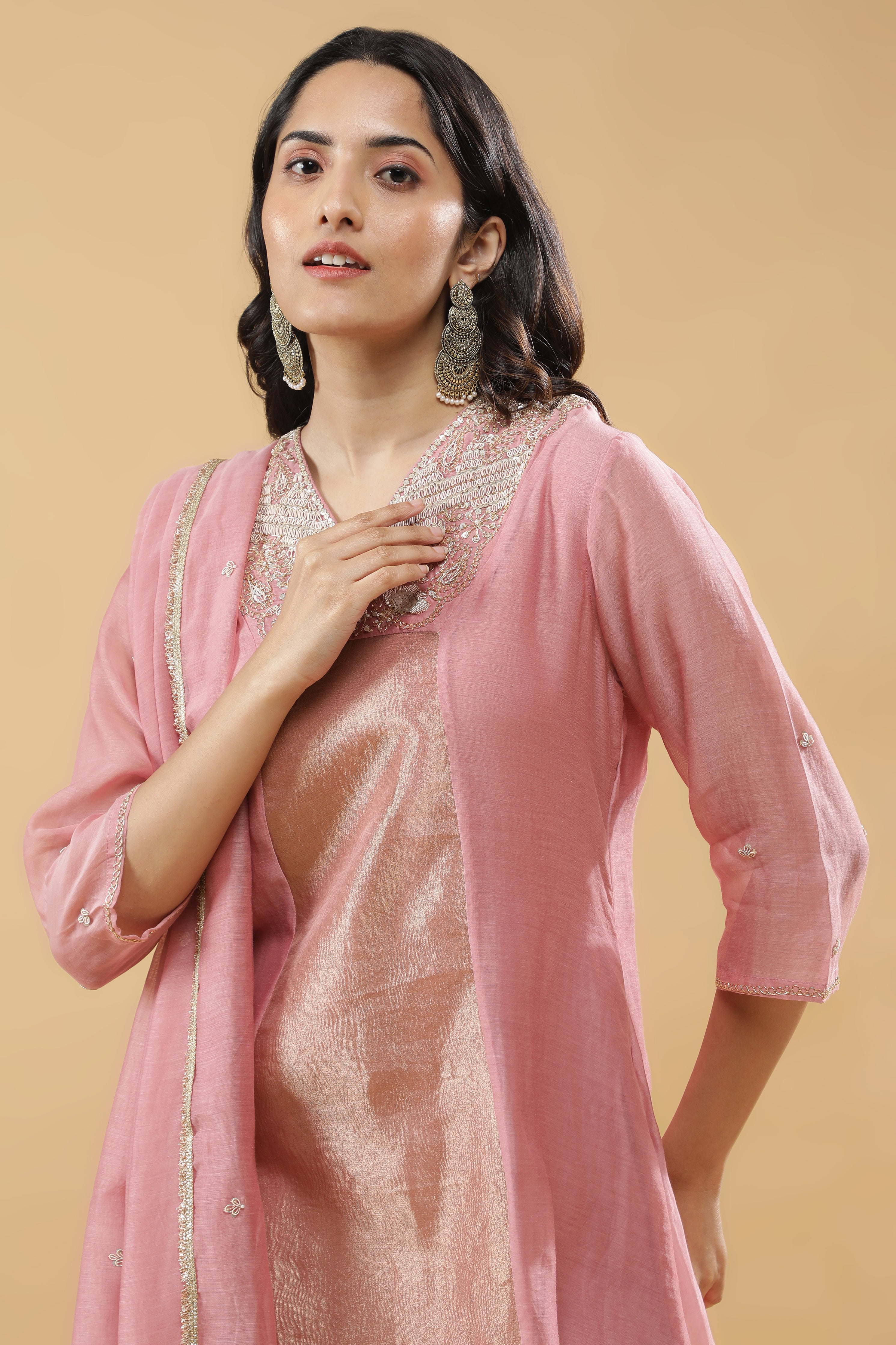 Blush Pink & Golden Anarkali Set