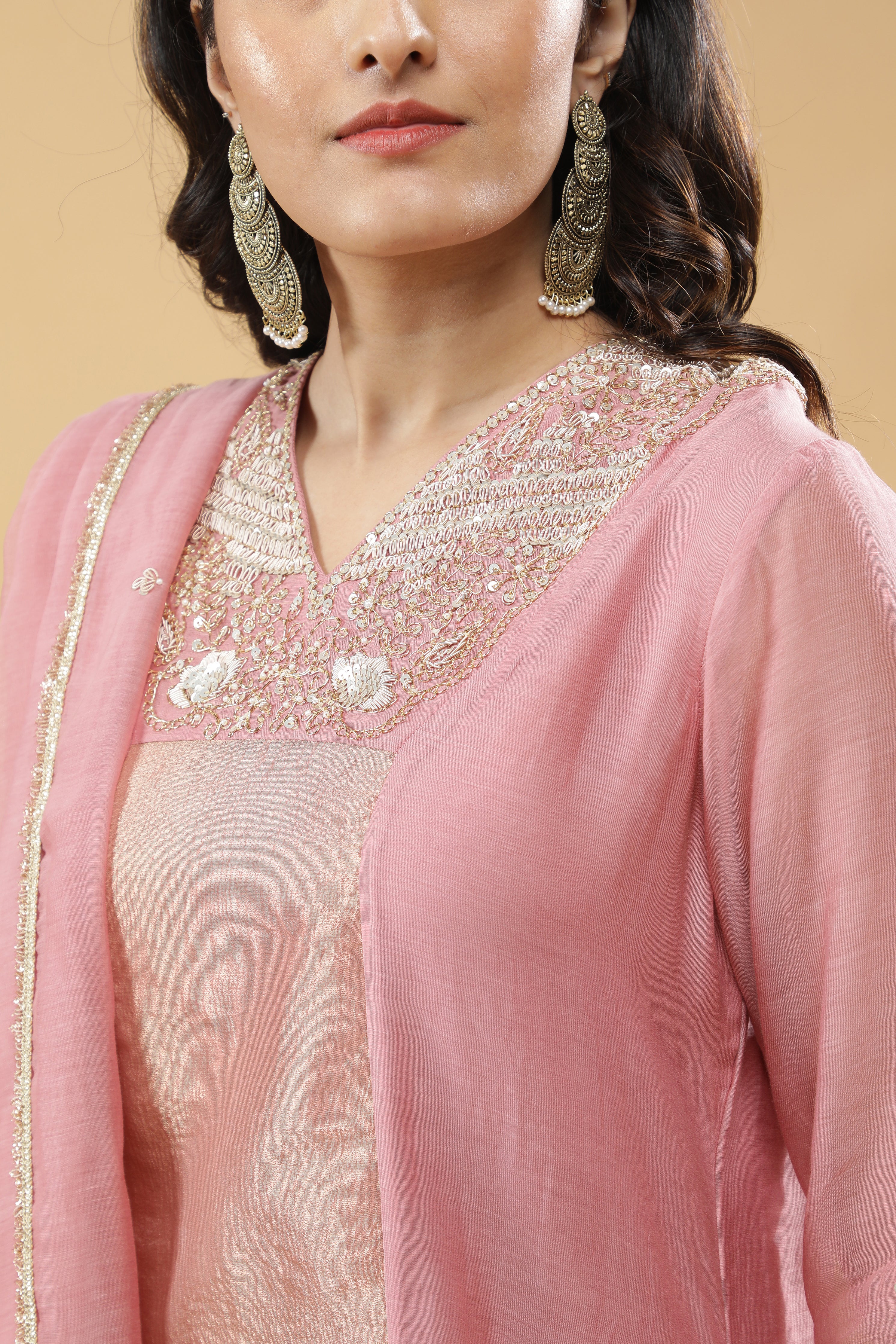 Blush Pink & Golden Anarkali Set