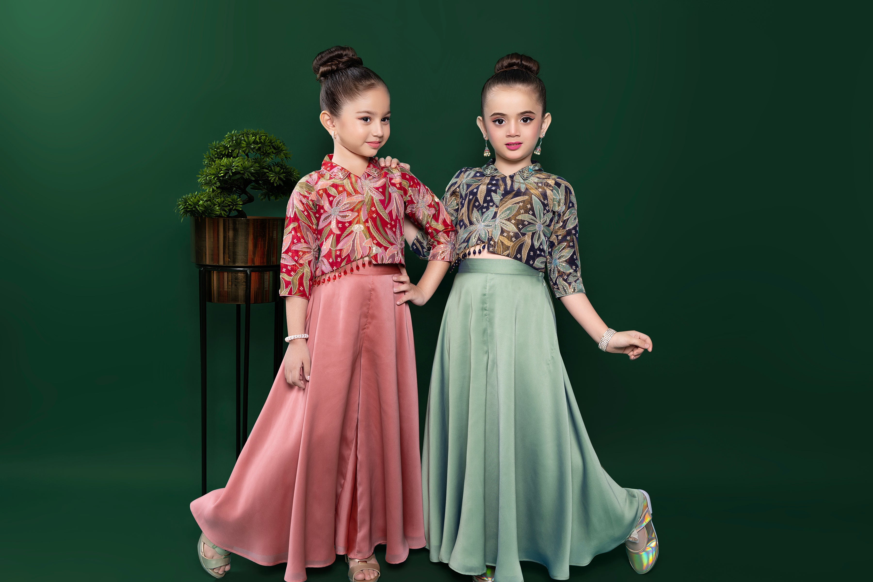 "Pista Green Embroidered Top with Flowy Palazzo Pants " Mokshaa