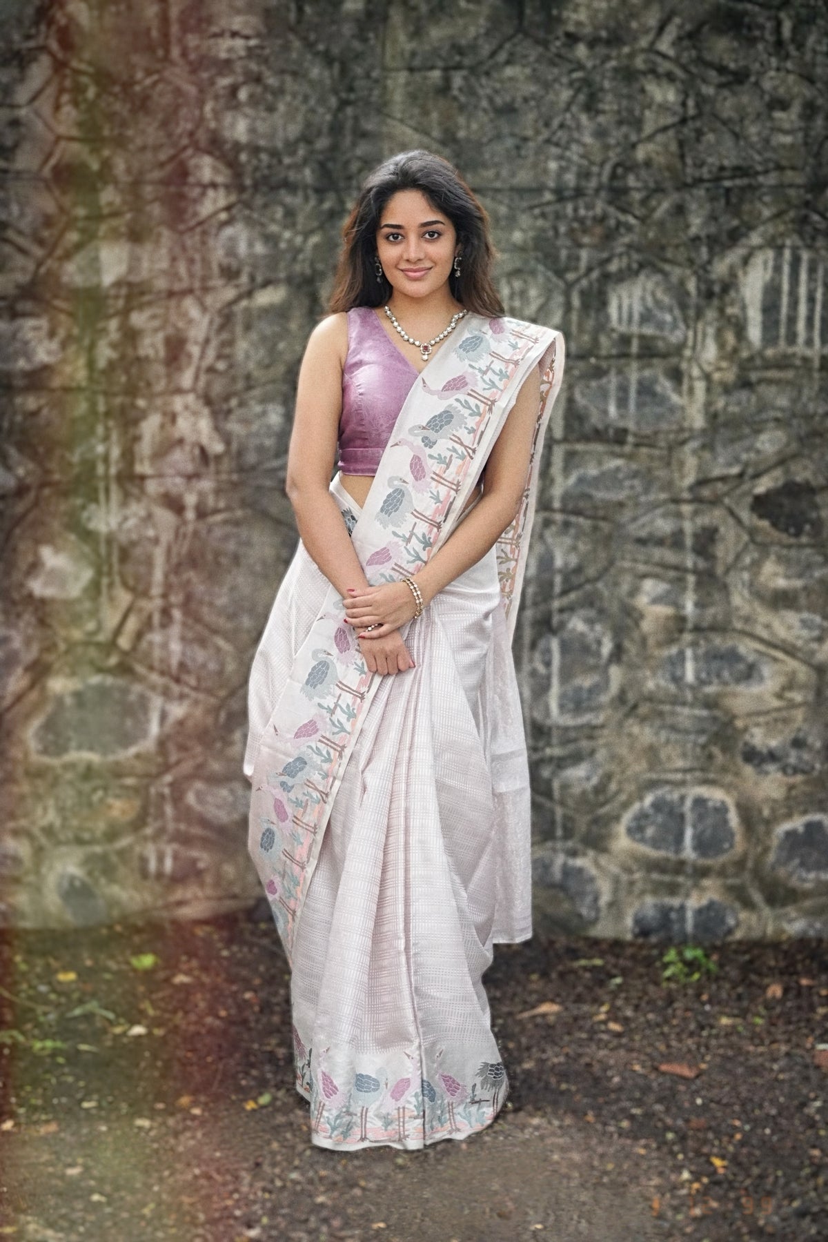 Light Lavender Silk Saree with Tissue Embroidered Border