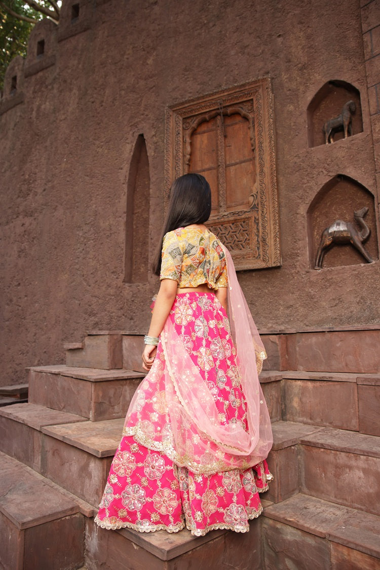 Yellow Embroidery Choli with Lehenga - Mokshaa