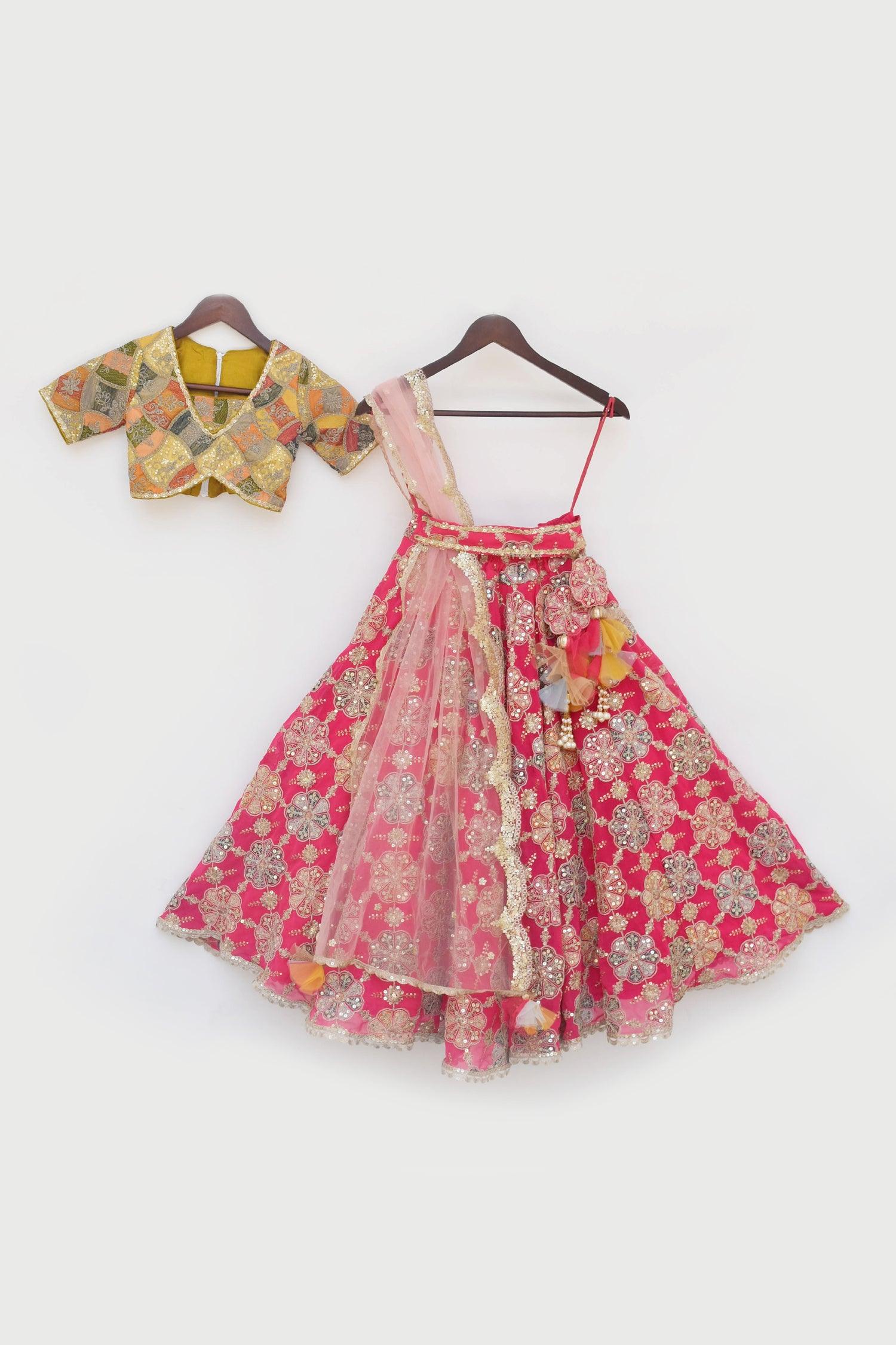 Yellow Embroidery Choli with Lehenga - Mokshaa