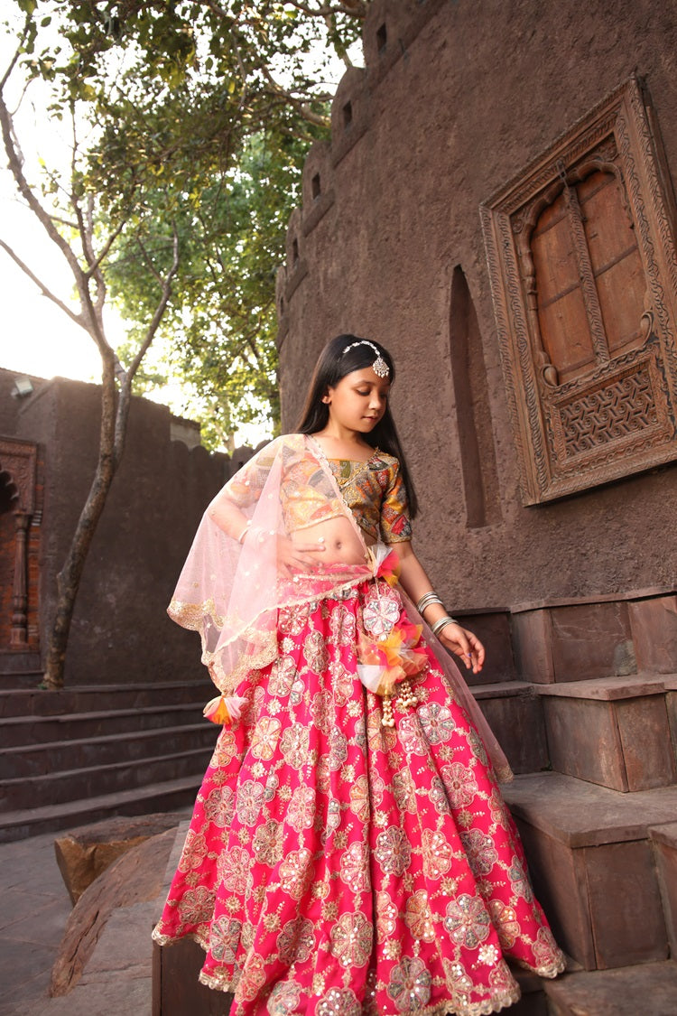 Yellow Embroidery Choli with Lehenga - Mokshaa