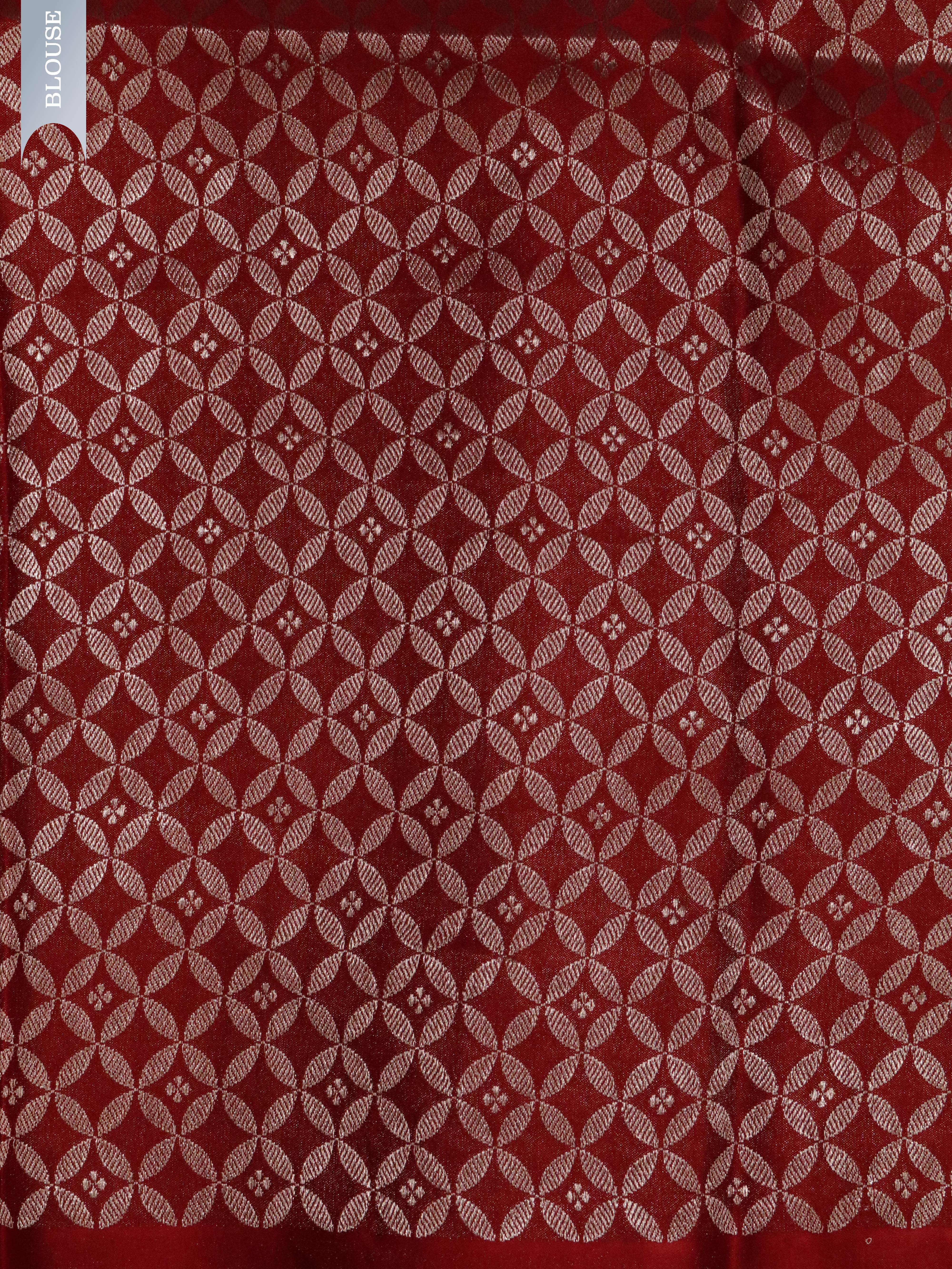 Orange Banarasi Chanderi Silk Saree with Silver & Thread Motifs