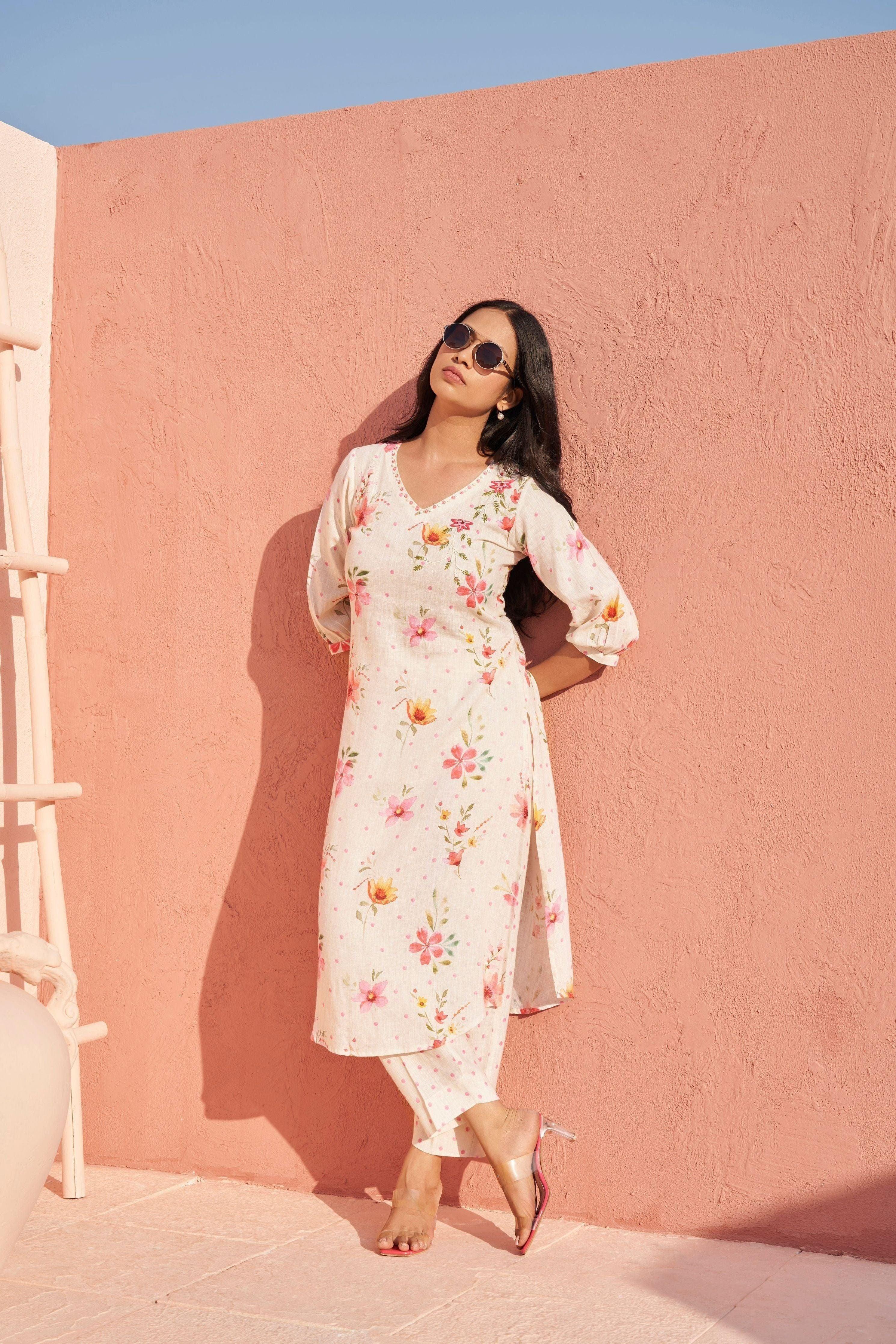 Pink Satin Embellished Tunic Set (Copy) Mokshaa