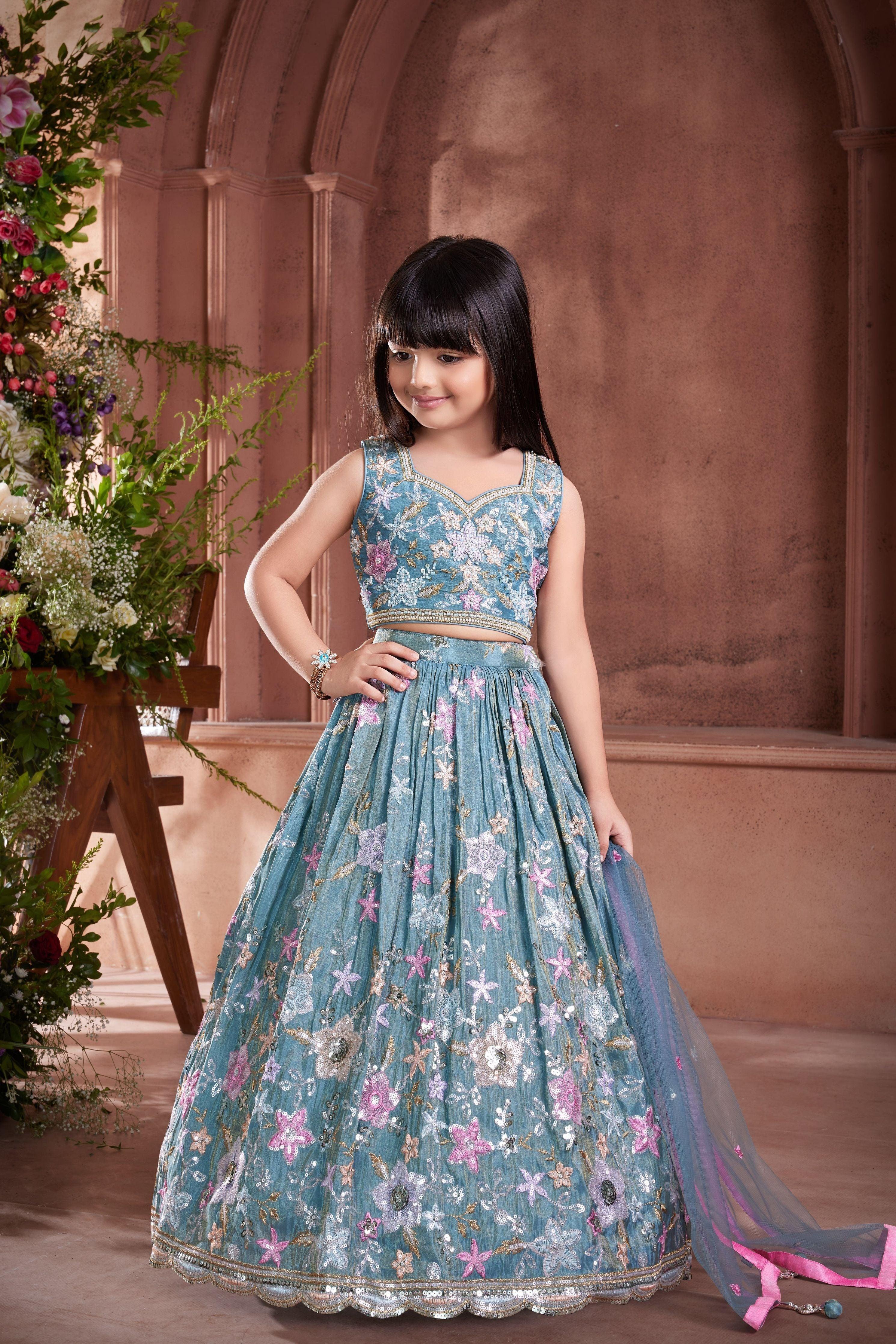 Dusty Teal Sequin Embroidered Lehenga Choli Set Mokshaa