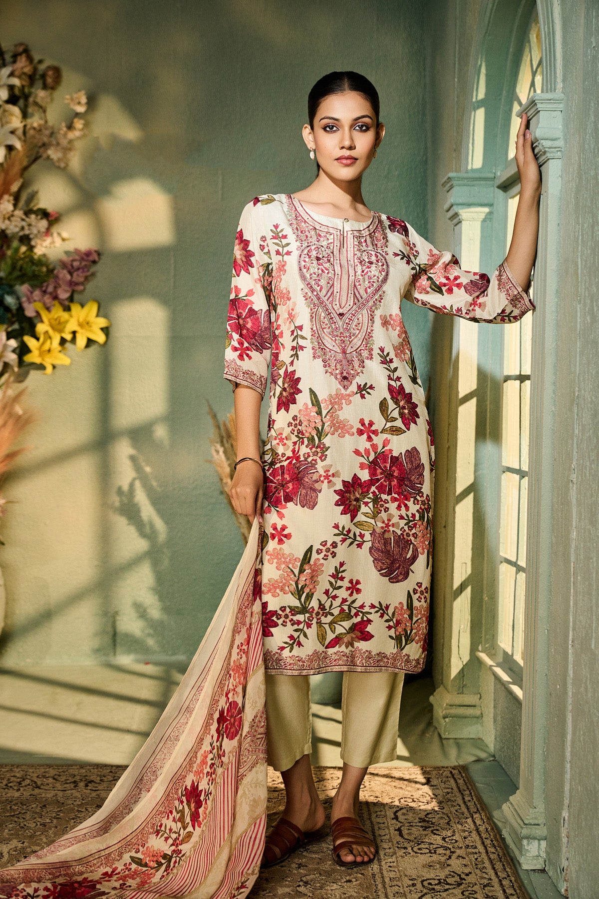 Cream Floral Salwar Set