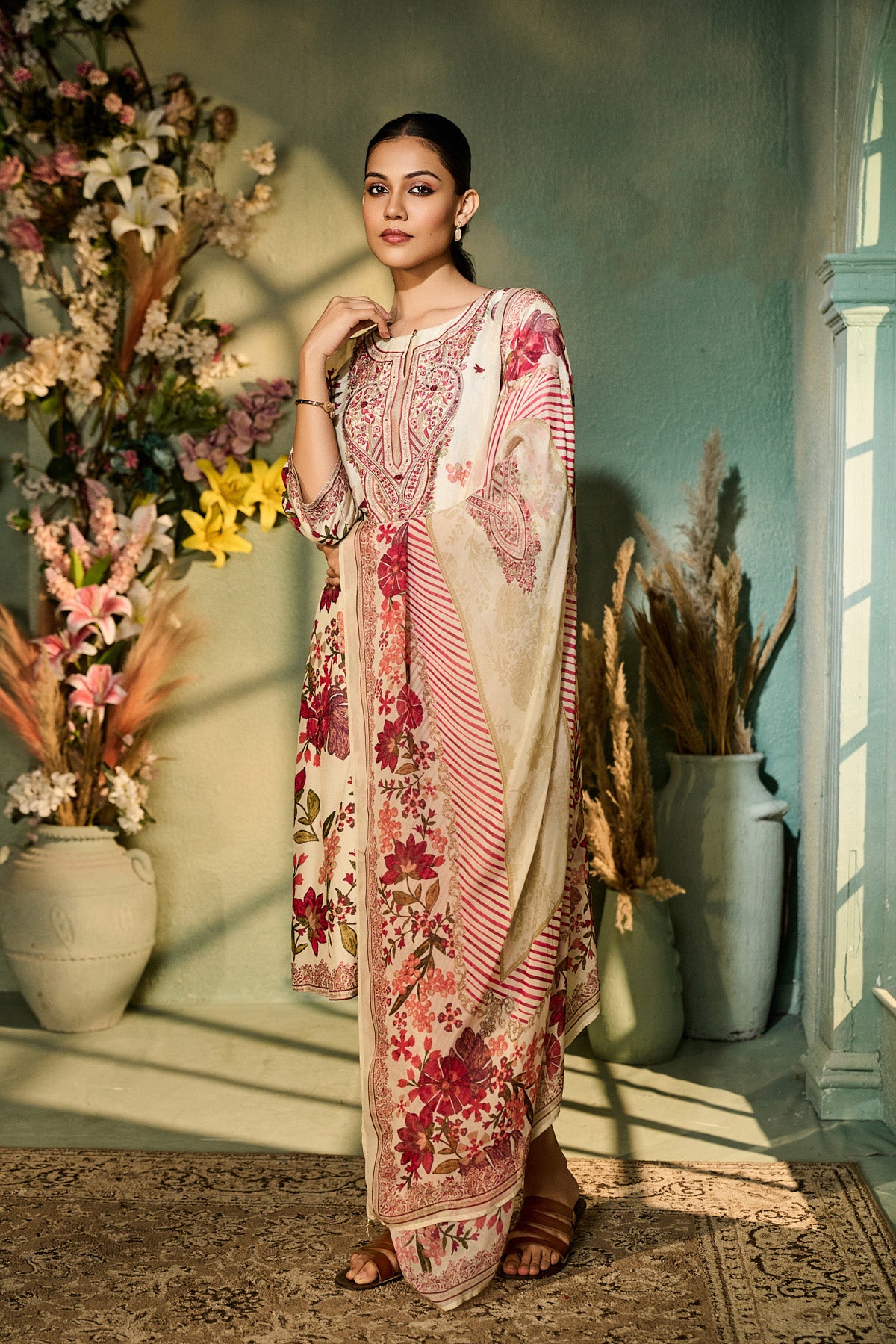 Cream Floral Salwar Set