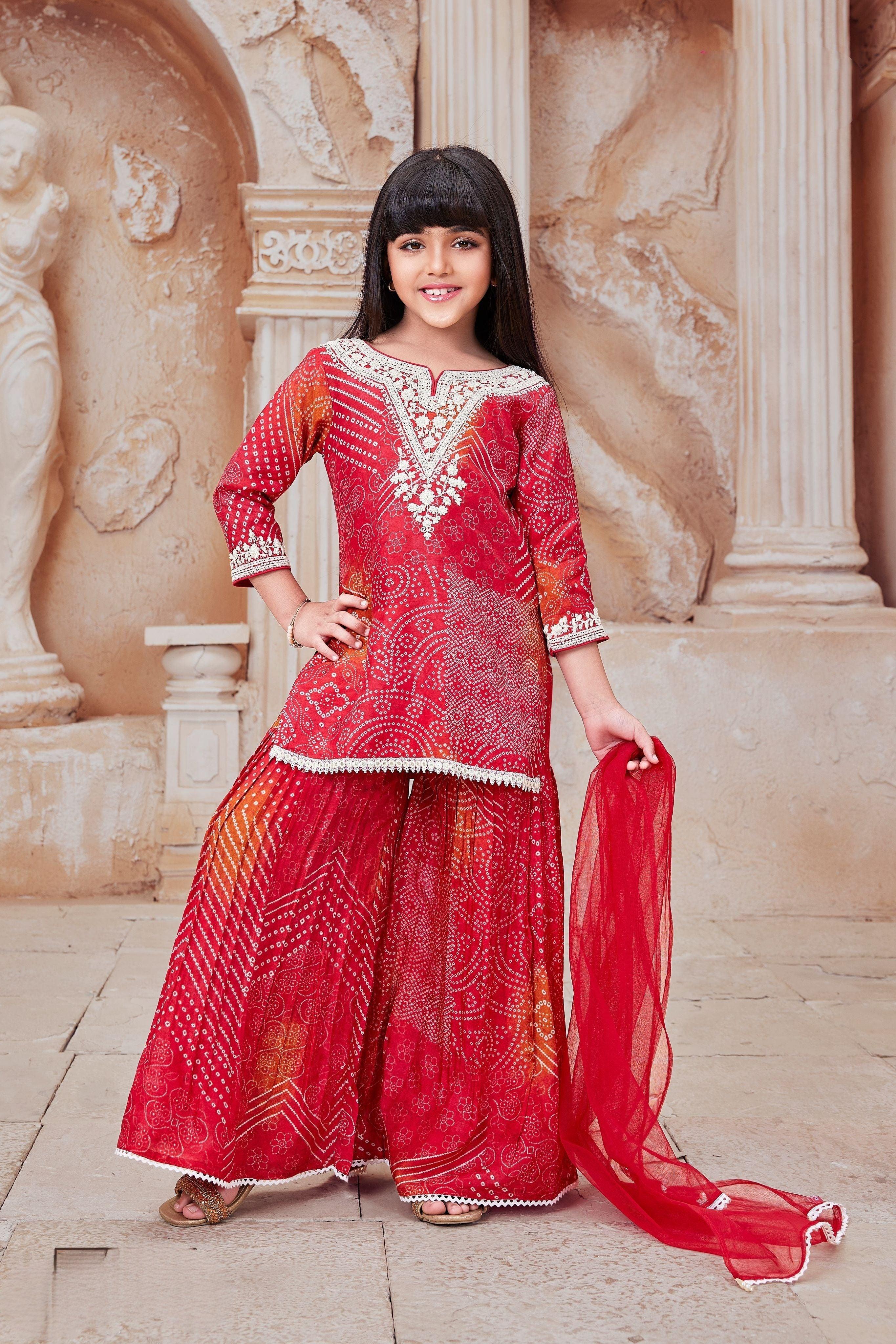 Radiant Red Bandhani Sharara Set Mokshaa