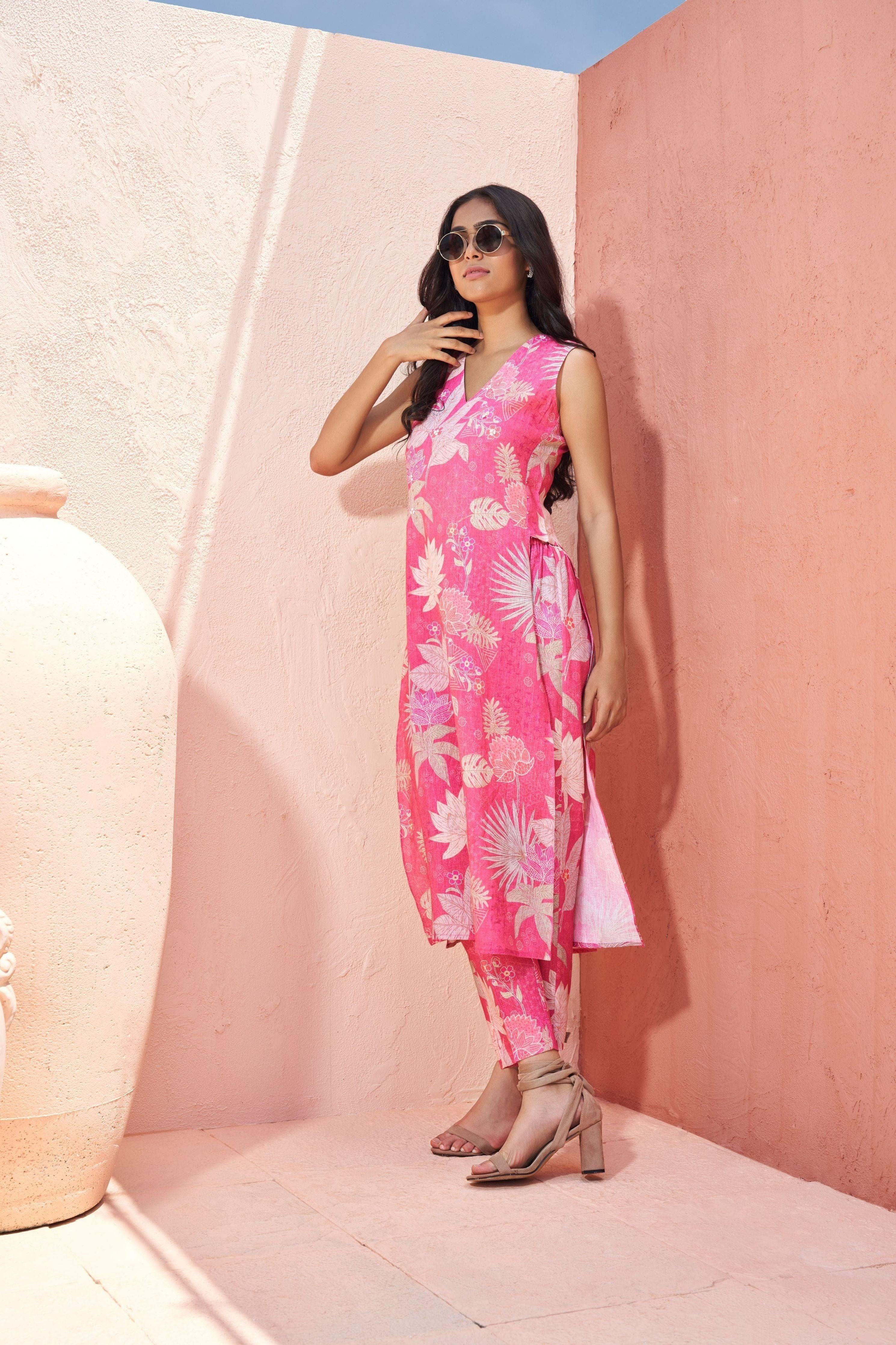 Tropical Pink Sleeveless Co-ord Set Mokshaa