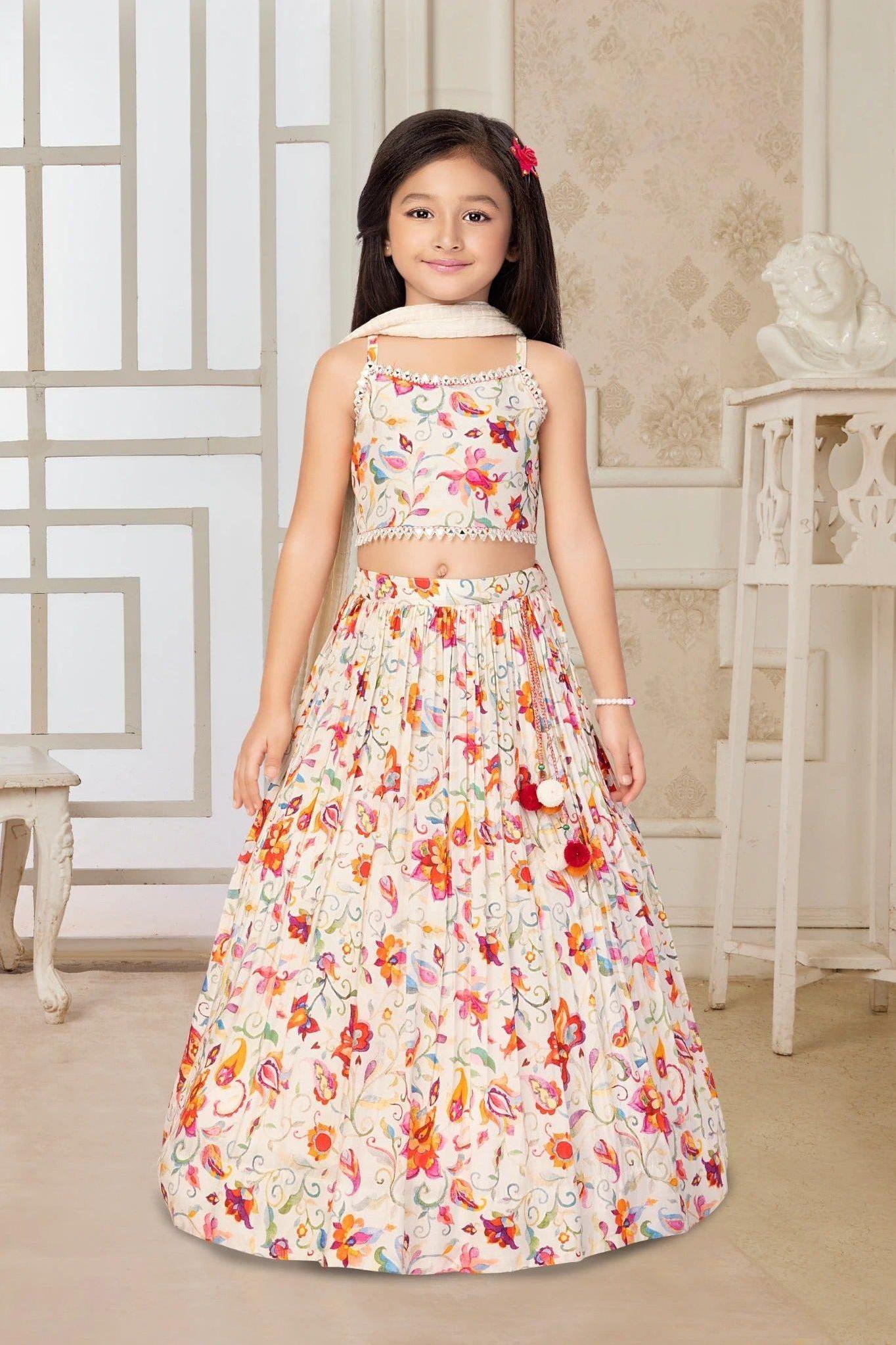 4-5 years Multicolor Floral Printed Kids Lehenga Choli