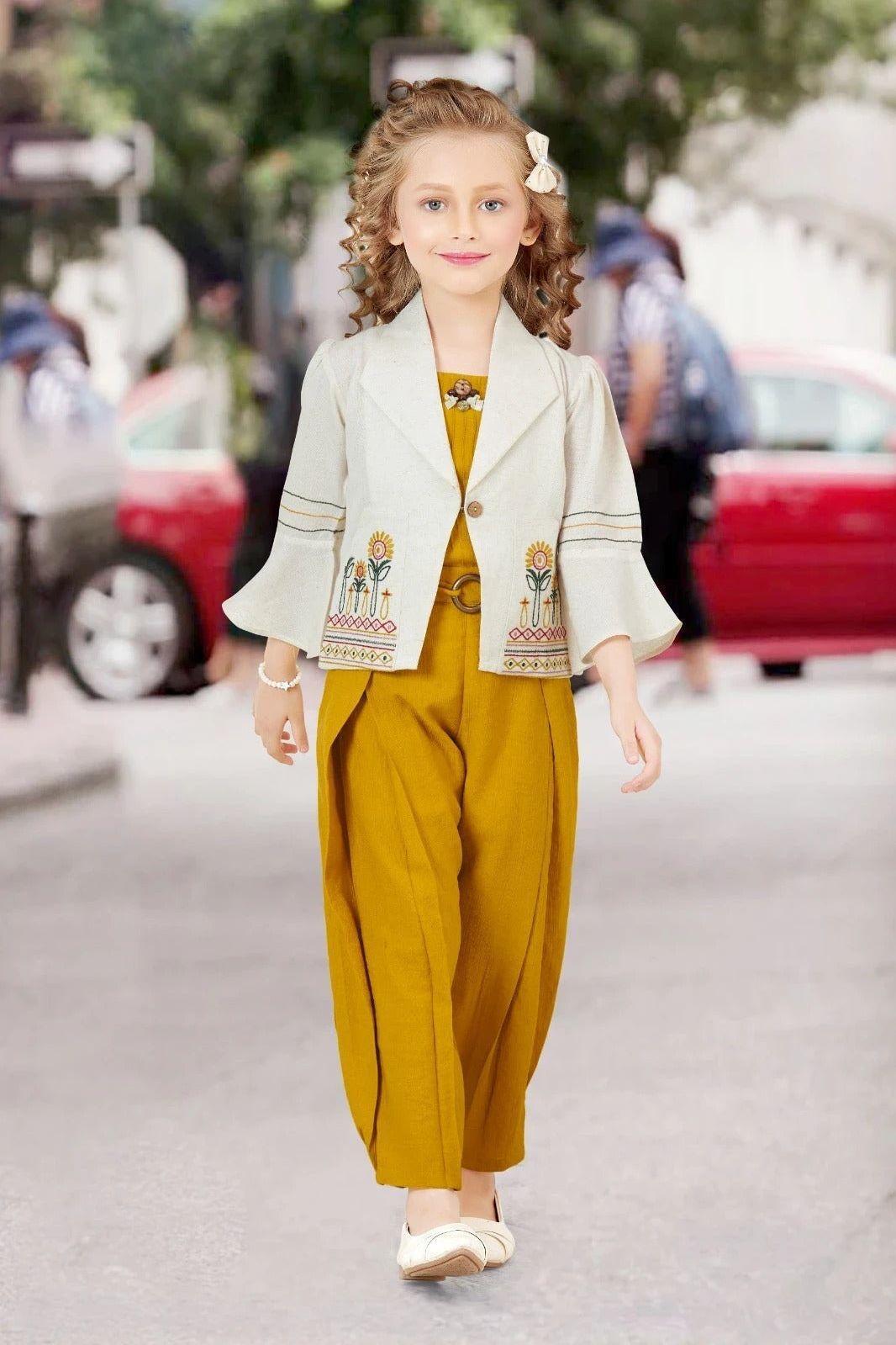 Mustard Yellow Pant Set with Embroidered Jacket Mokshaa