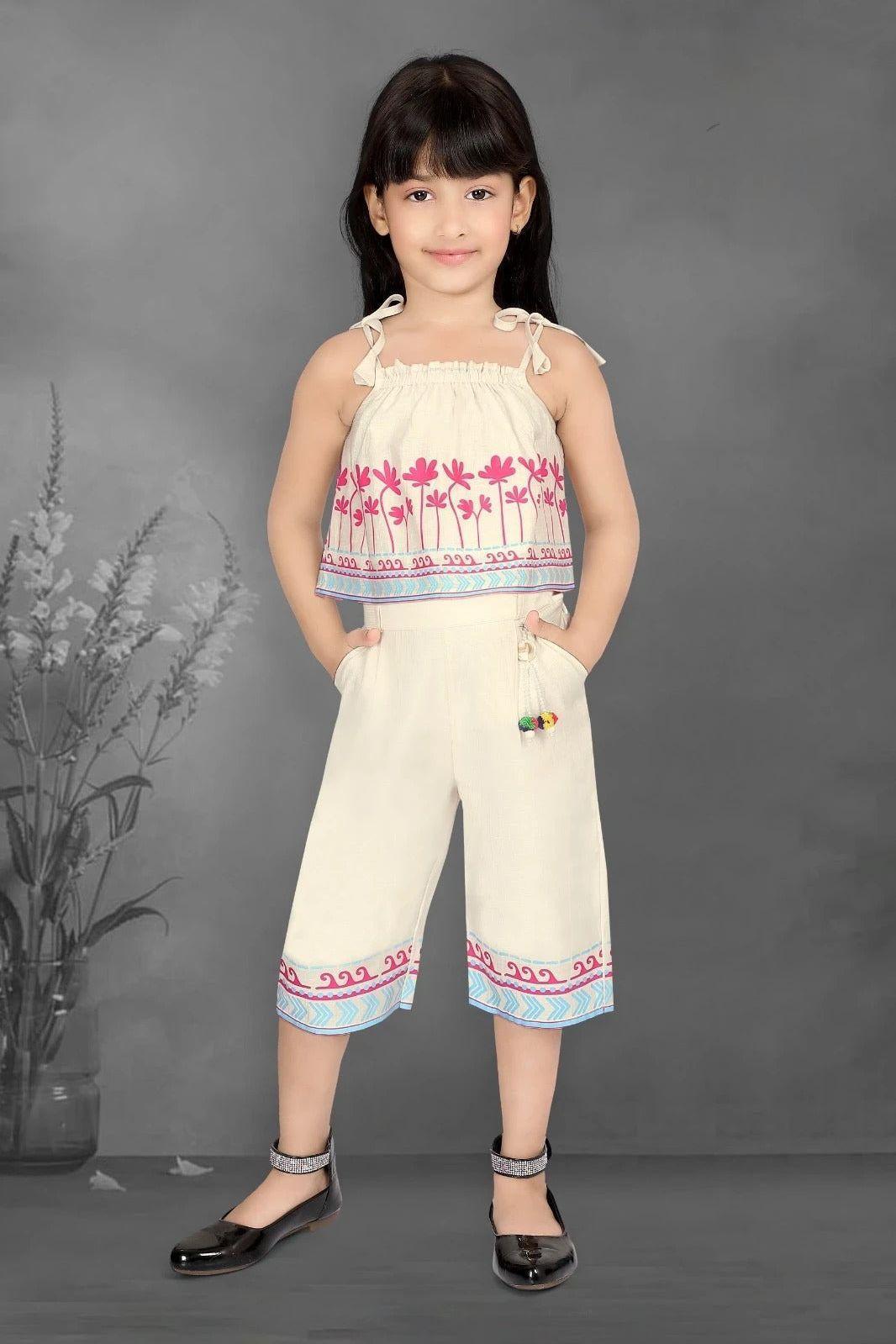 Cream Boho-Printed Co-ord Set for Girls Mokshaa