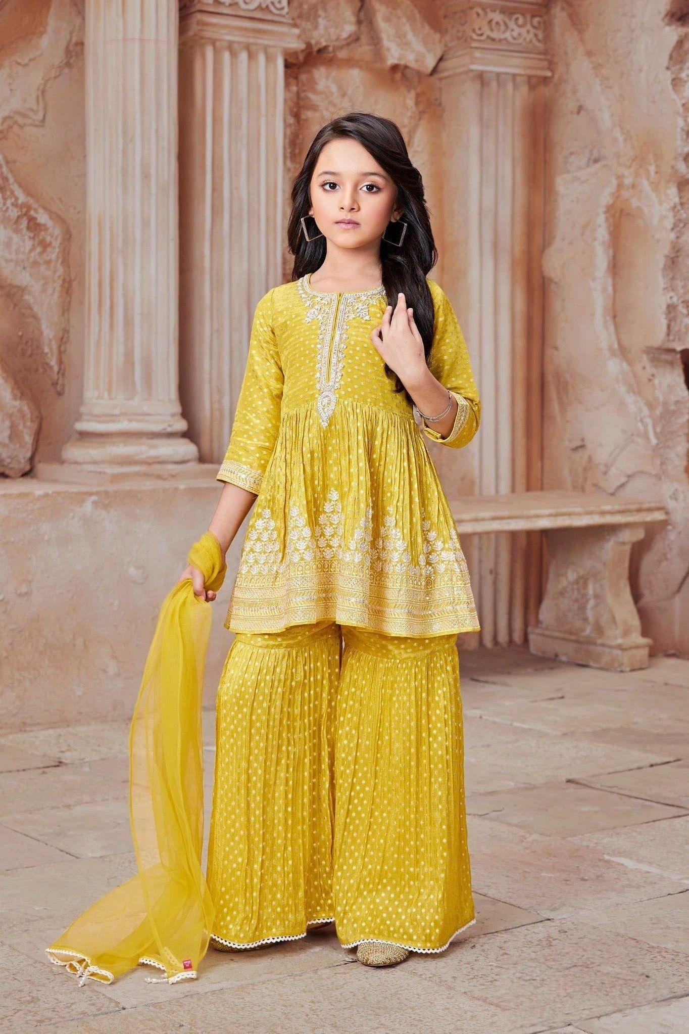 Yellow Embroidered Sharara Set  Mokshaa