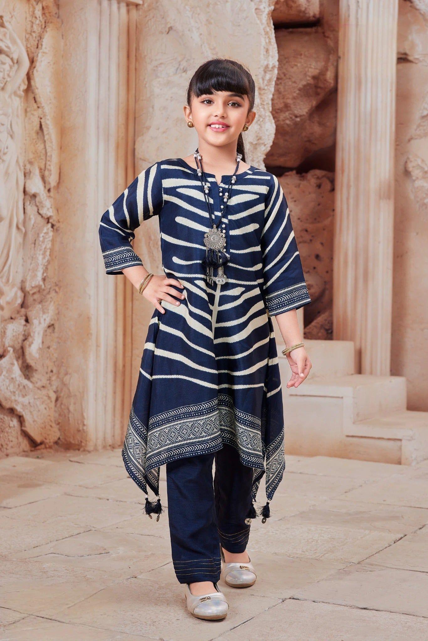 Indigo Handblock Kurta Set with Straight Pants Mokshaa