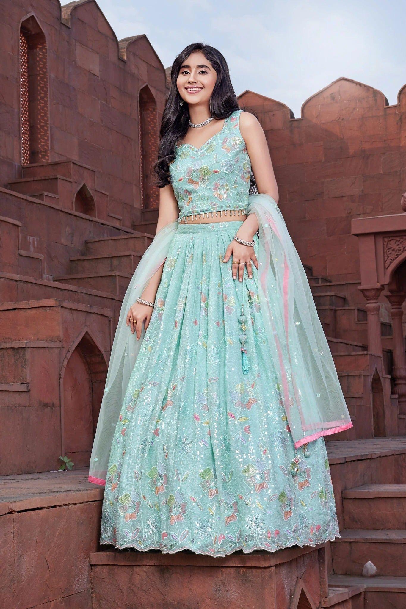 Sky Blue Sequin Embroidered Lehenga Choli Set Mokshaa