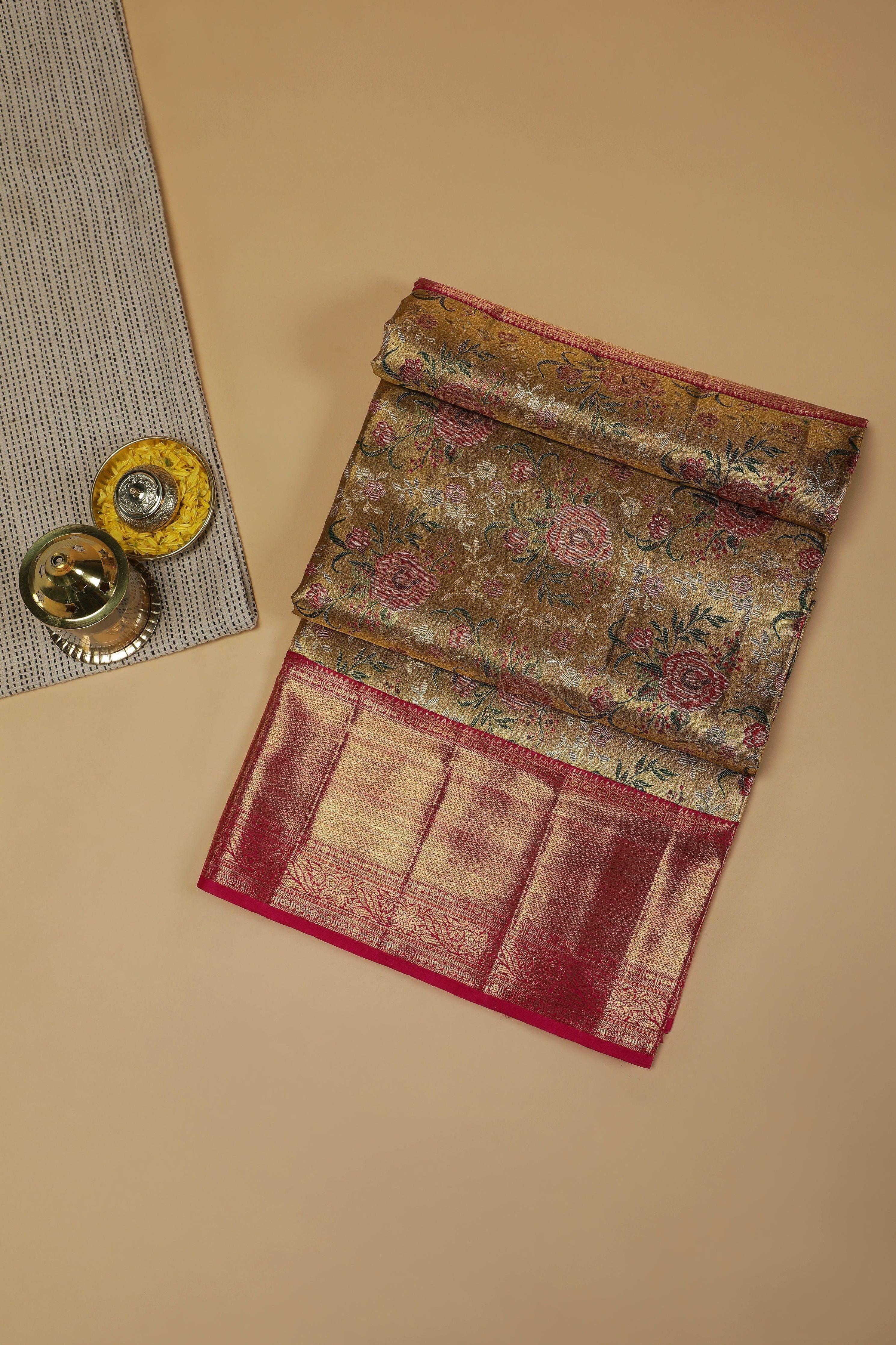 Antique Rose Gold Kanchipuram Silk Saree (Copy)  Mokshaa