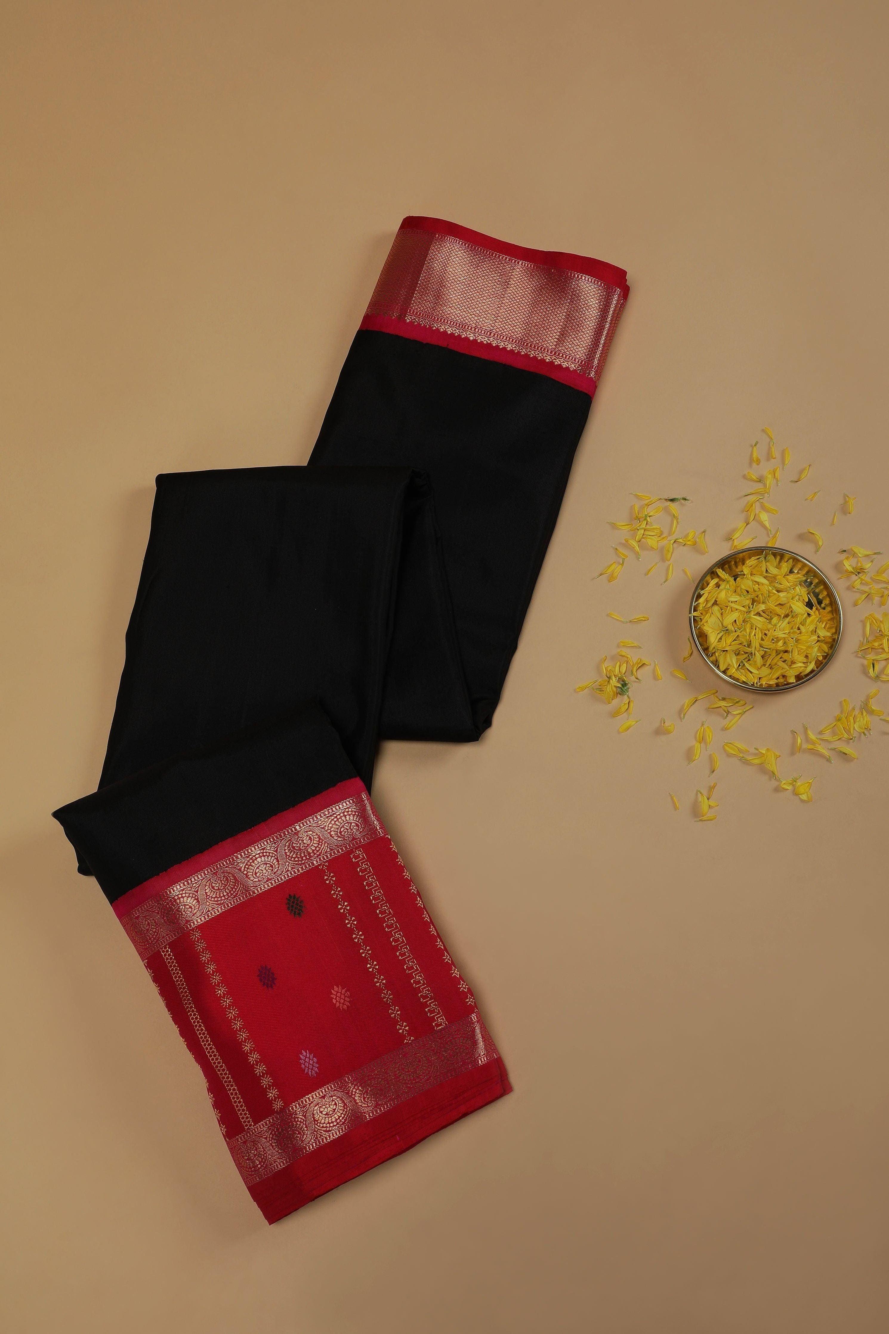 Black With Pink Kanchipuram Silk Saree  Mokshaa