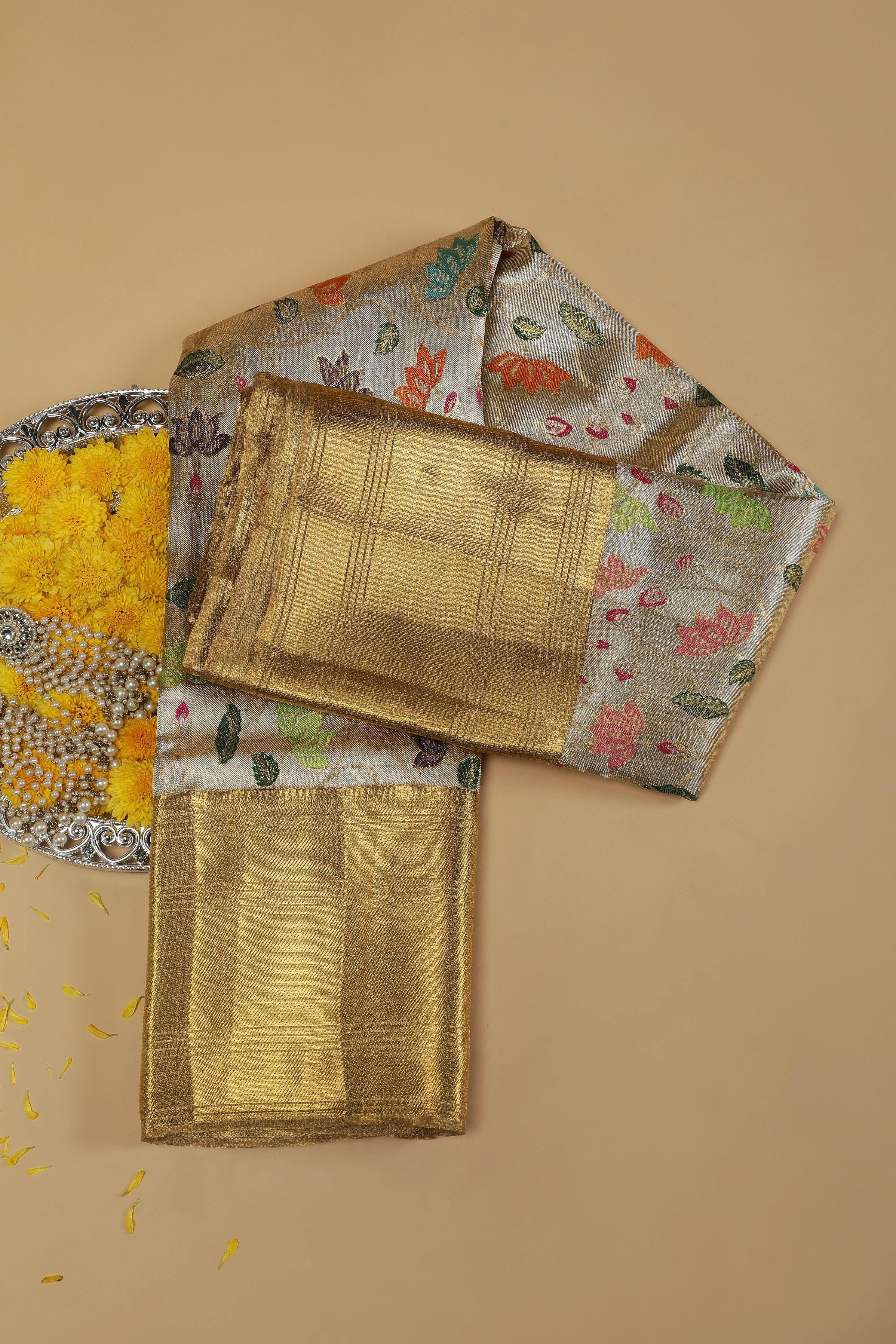Antique Gold Kanchipuram Silk Saree  Mokshaa