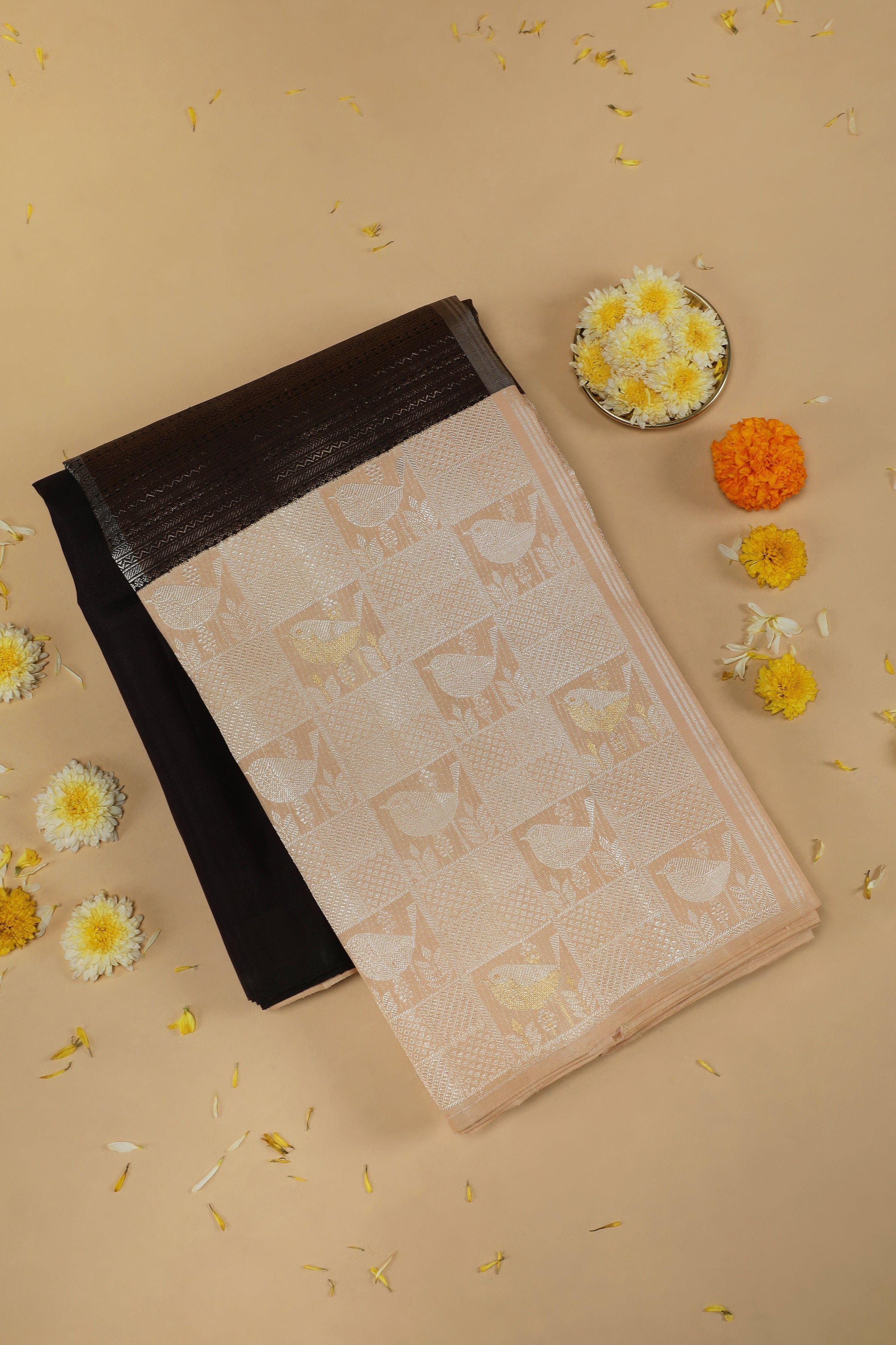 Black Kanchipuram Silk Saree  Mokshaa