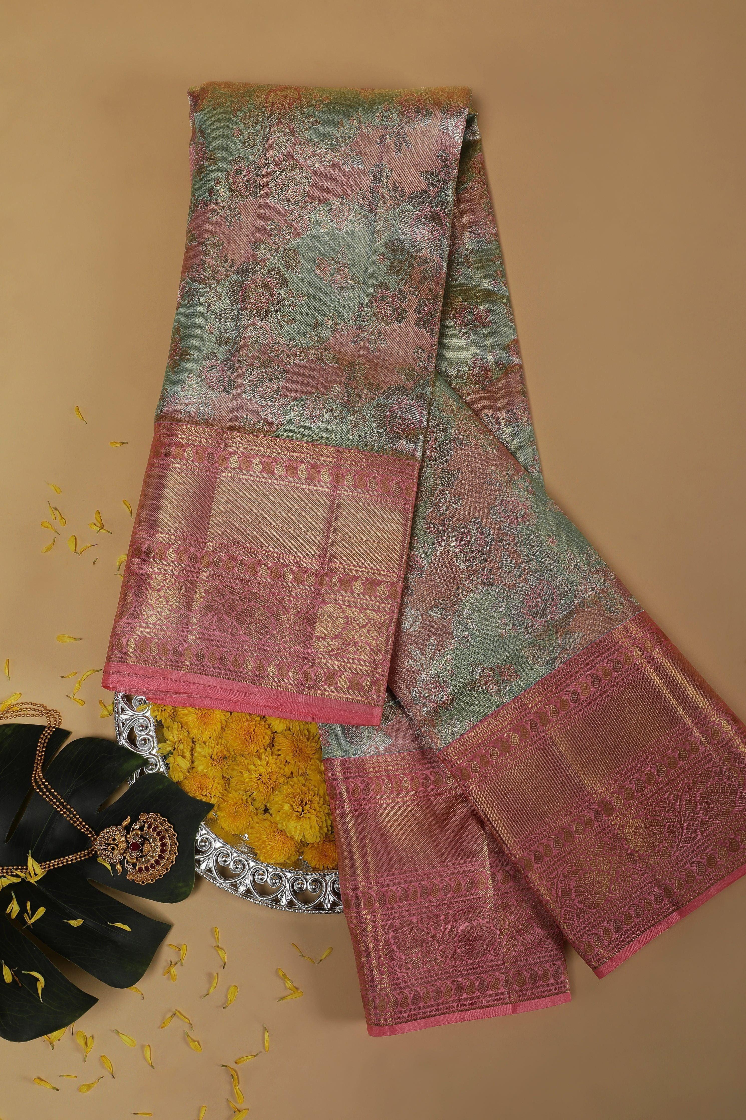 Dual Tone Kanchipuram Tissue Silk Saree  Mokshaa