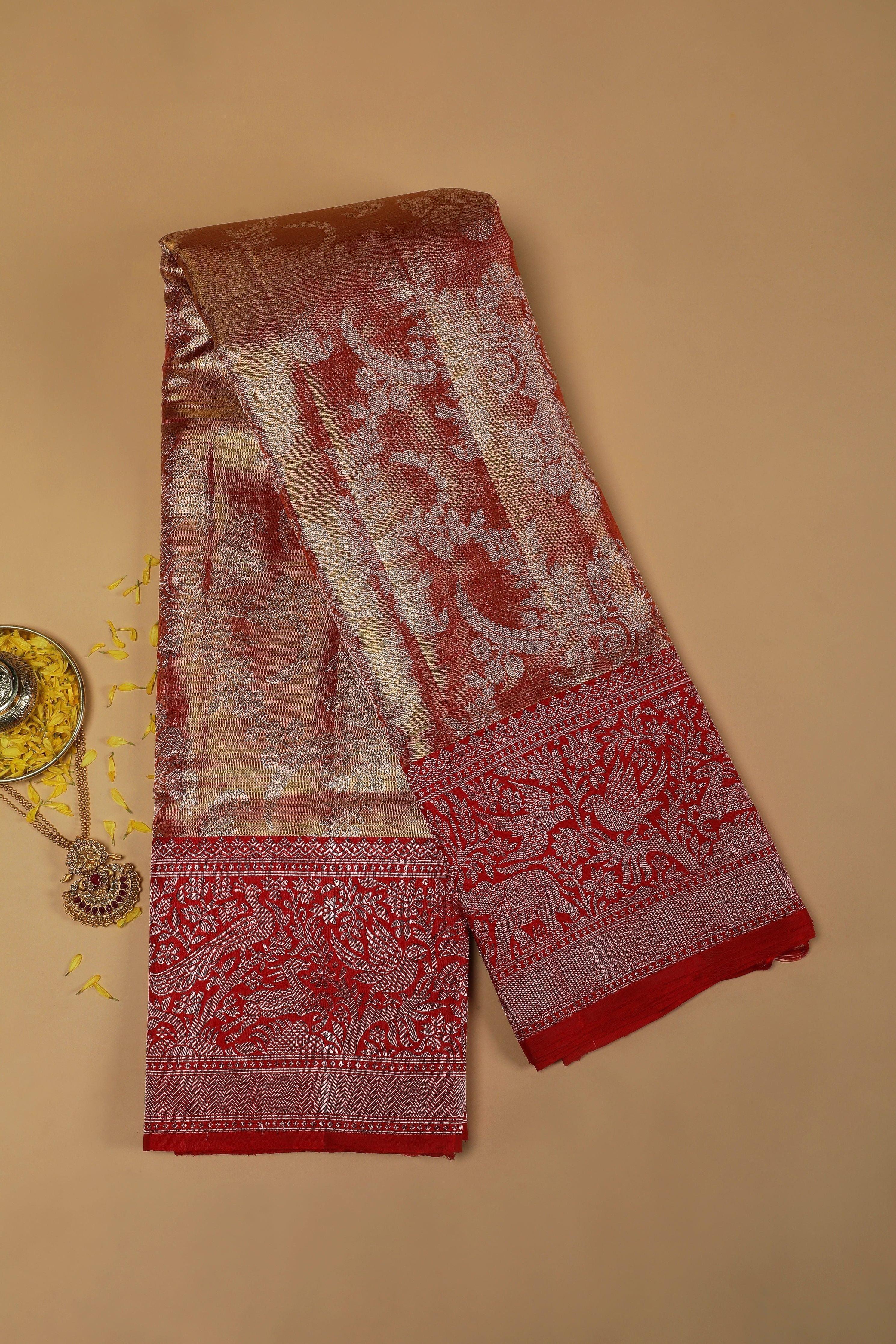 Burnt Gold Kanchipuram Silk Saree  Mokshaa
