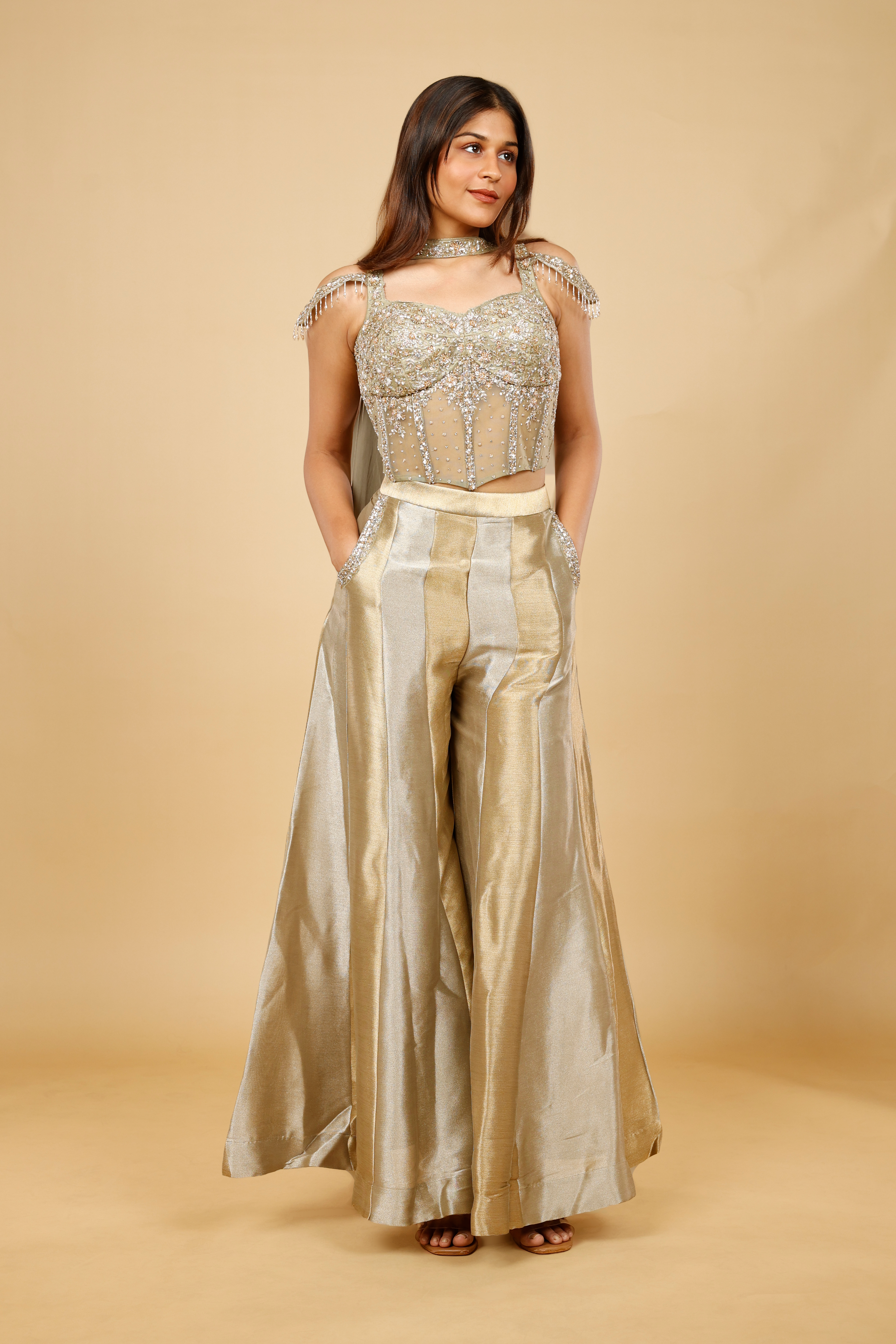 Gold Banarasi Tissue Corset with Palazzo Set