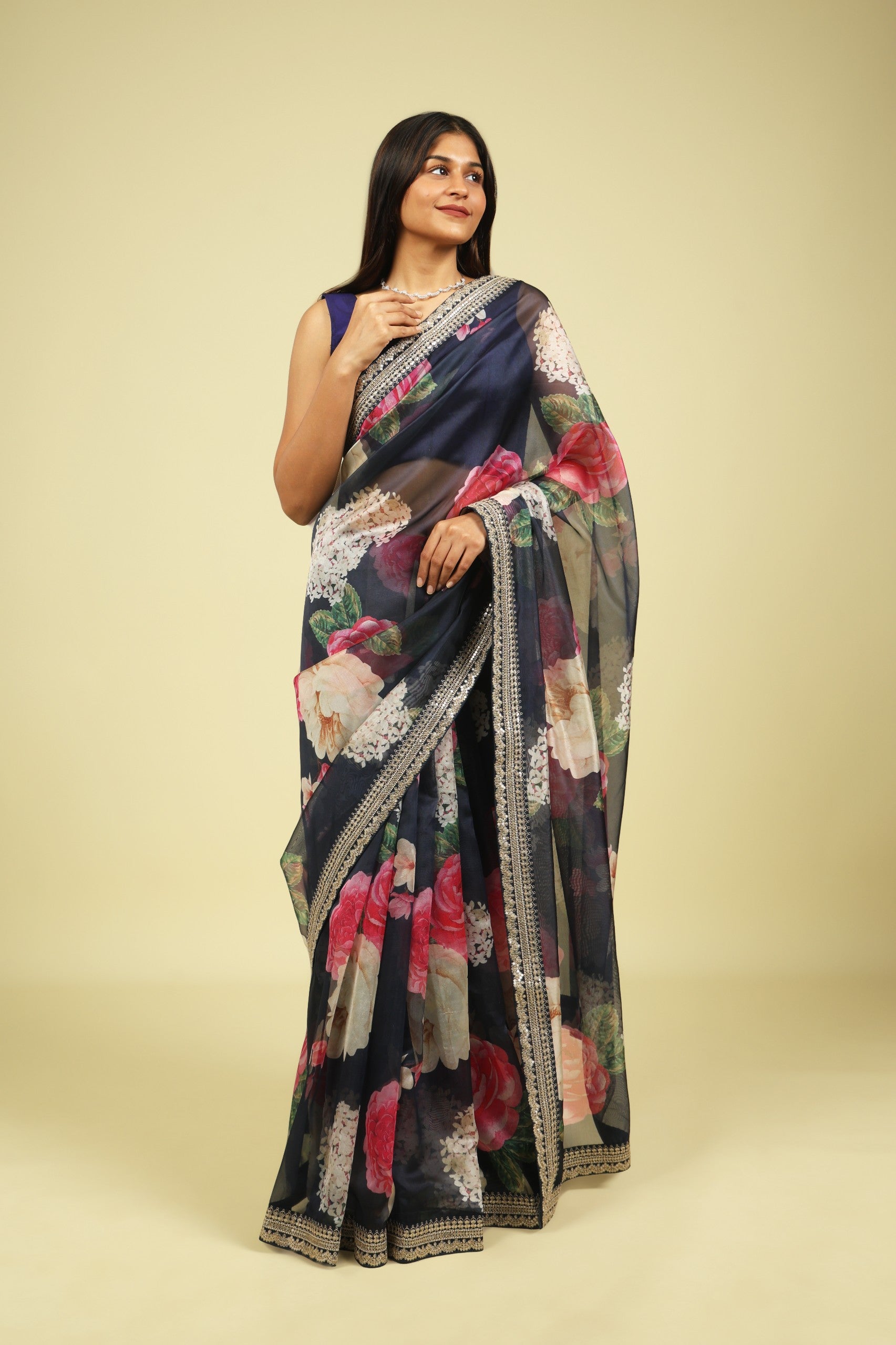 Navy Blue Soft Organza Saree