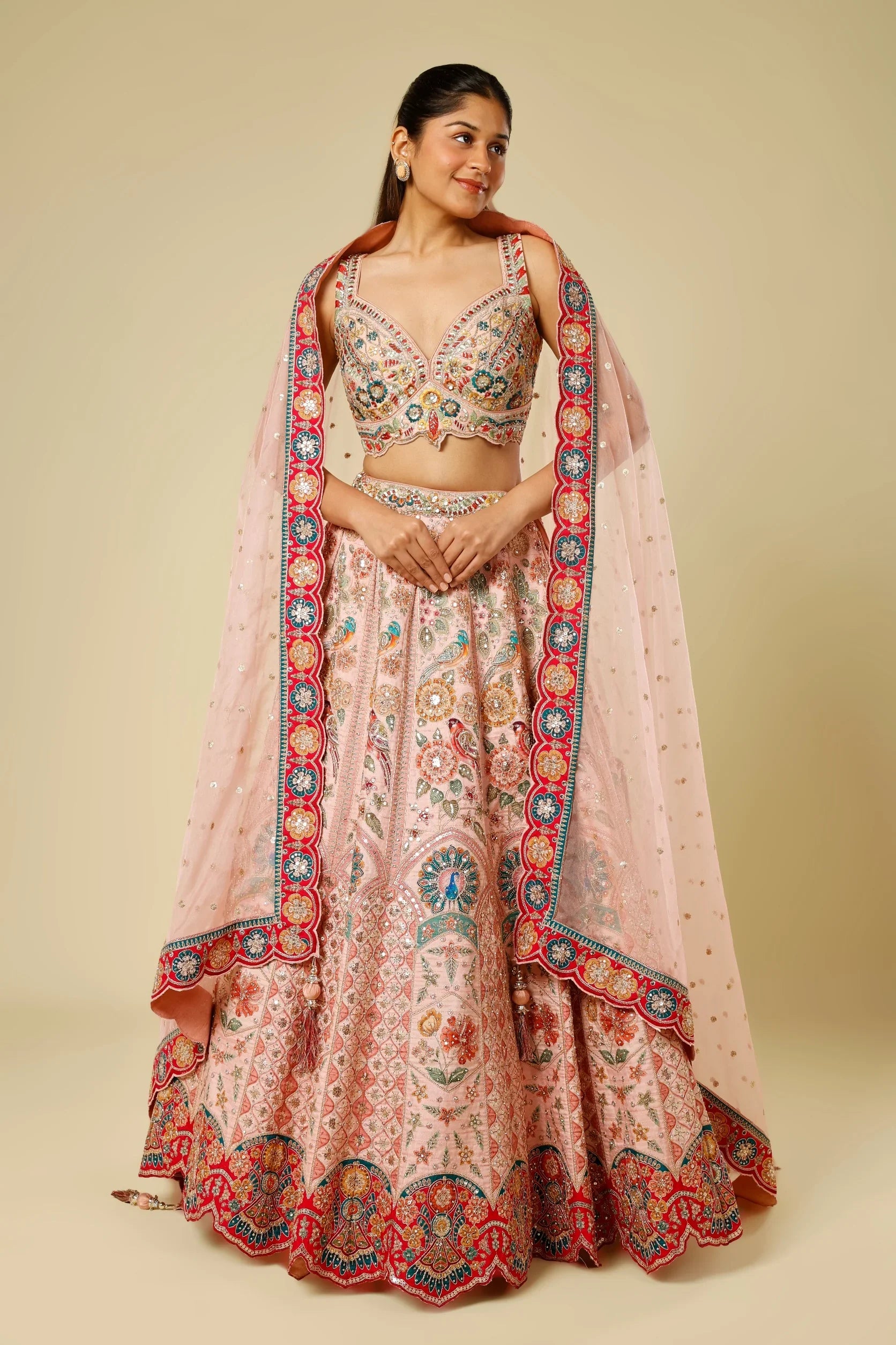 Blush Pink Silk Lehenga Set with Zari, Sequin & Stone Embroidery