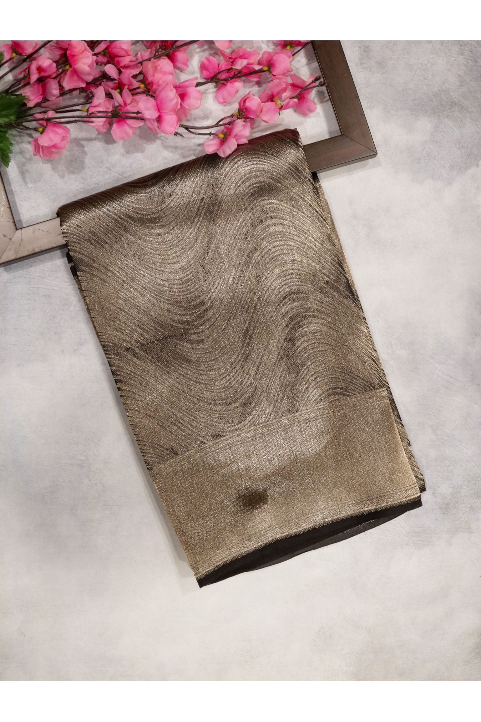 Black Organza Tissue Saree with Geometric Silver Zari Work - Mokshaa