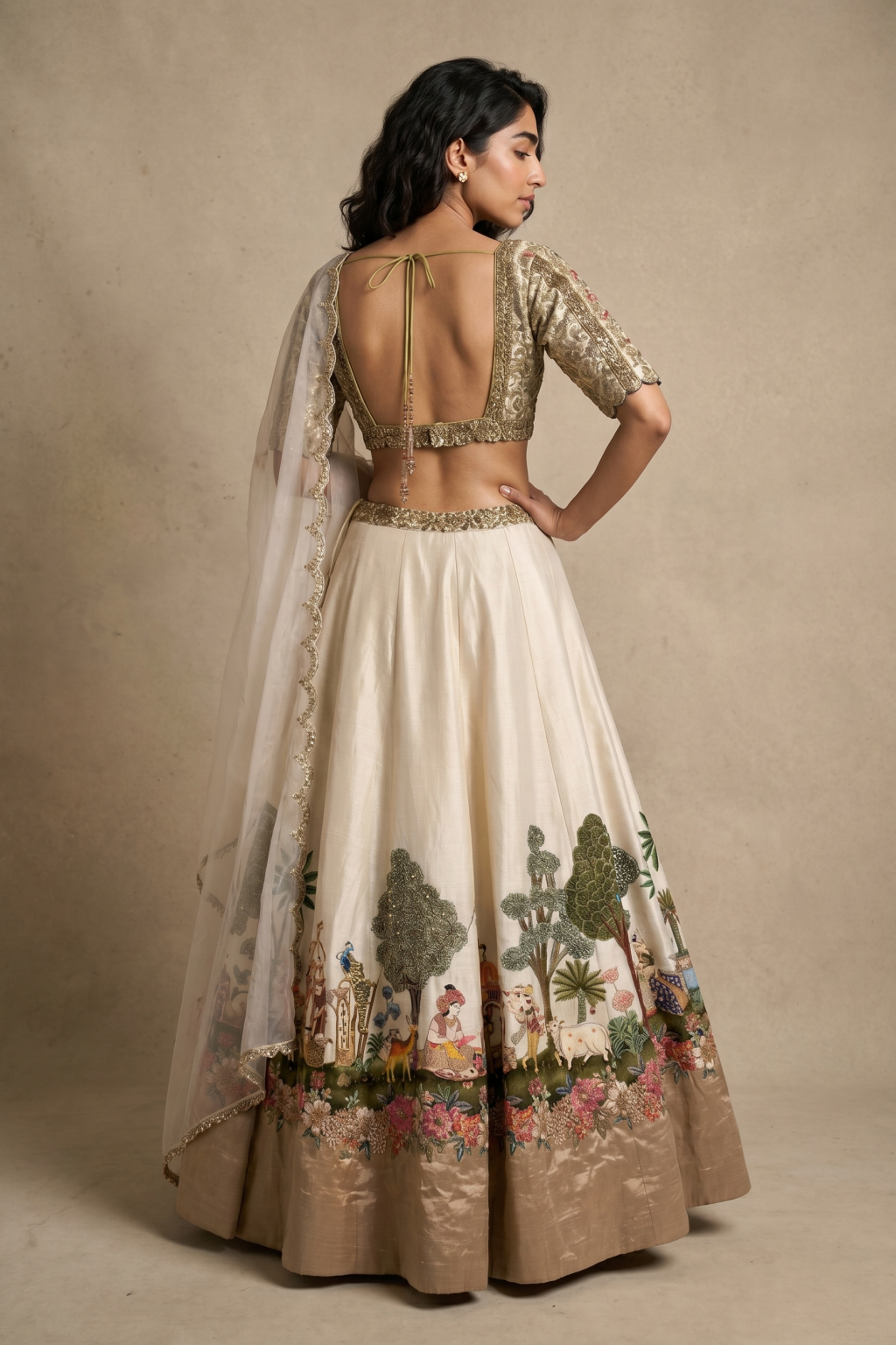 Off White Brocade Tissue Lehenga
