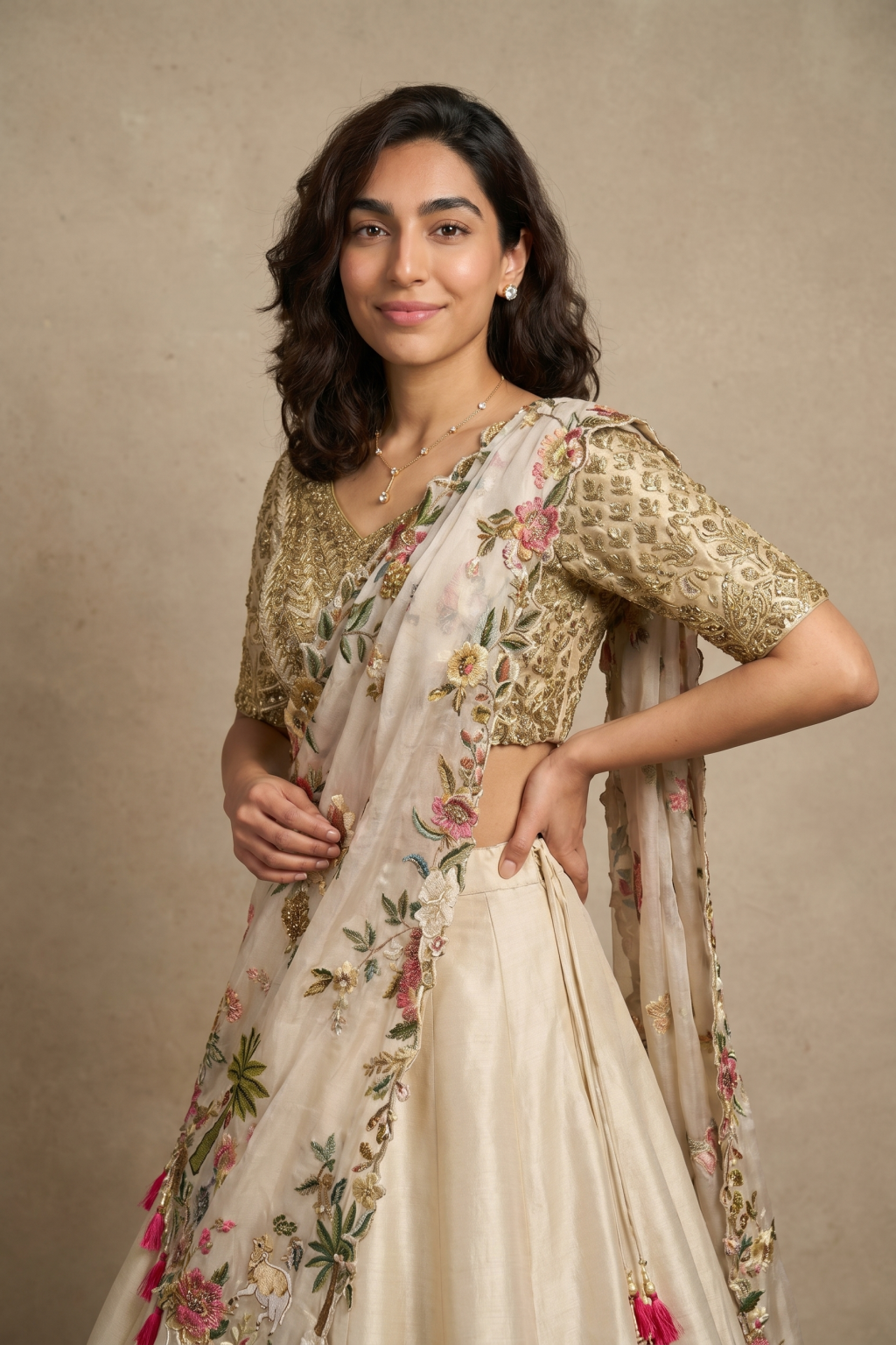 Off White Brocade Tissue Lehenga