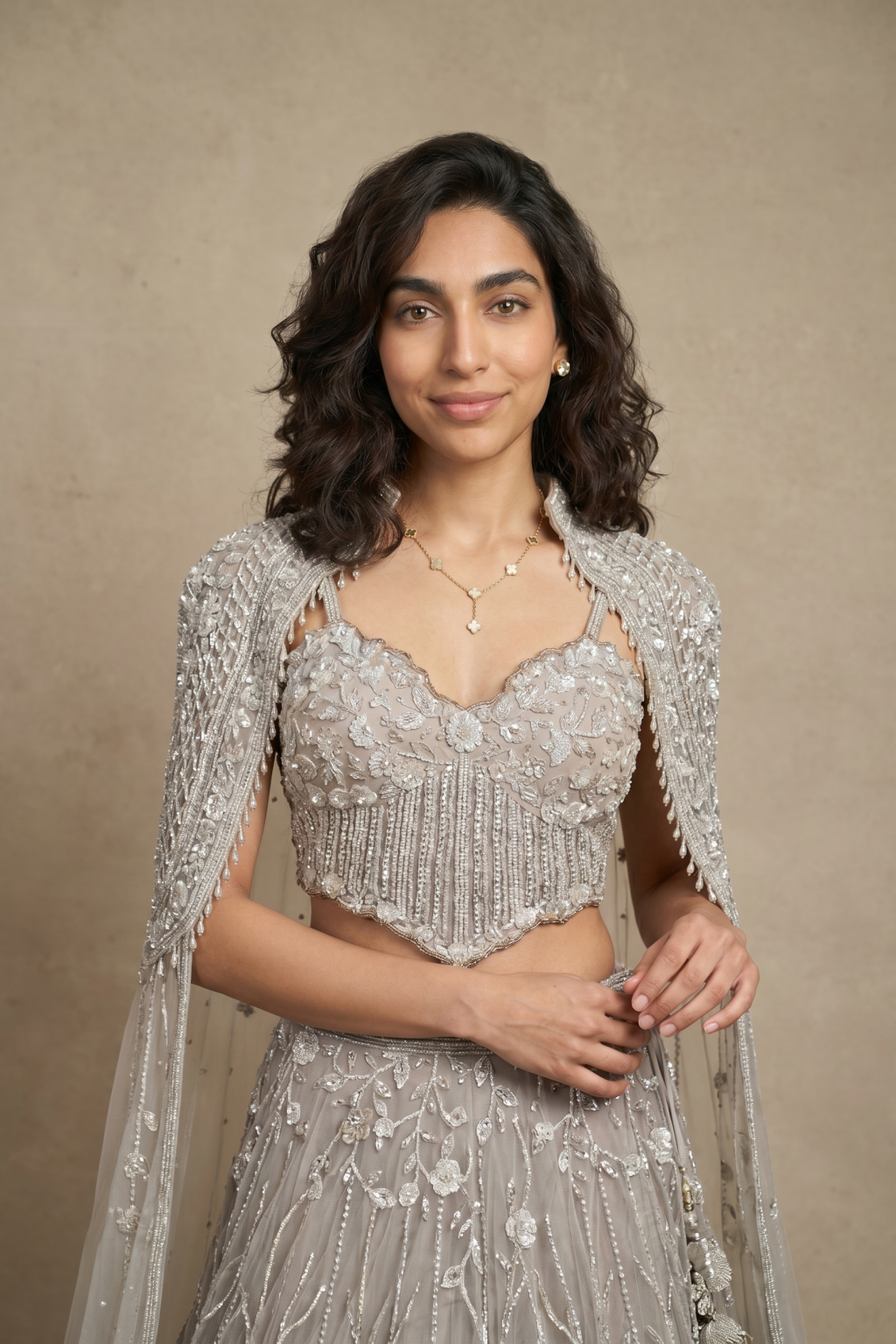 Champagne Net Lehenga