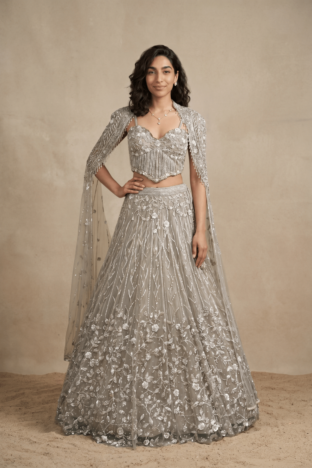Champagne Net Lehenga