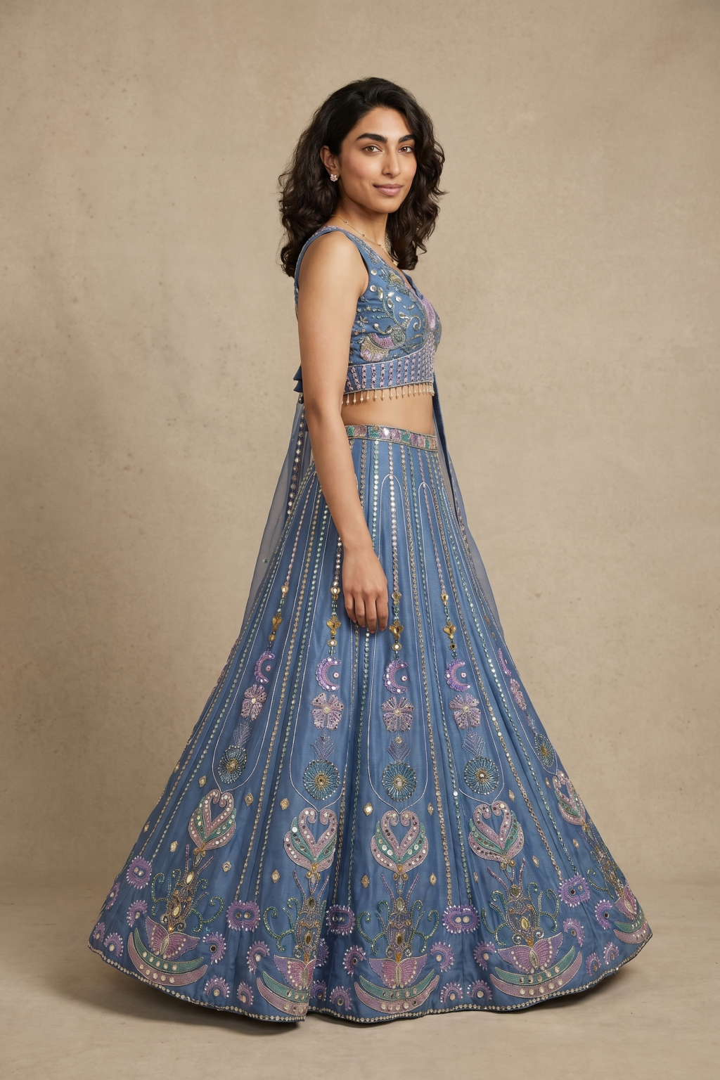 Aqua Blue Embroidered Lehenga