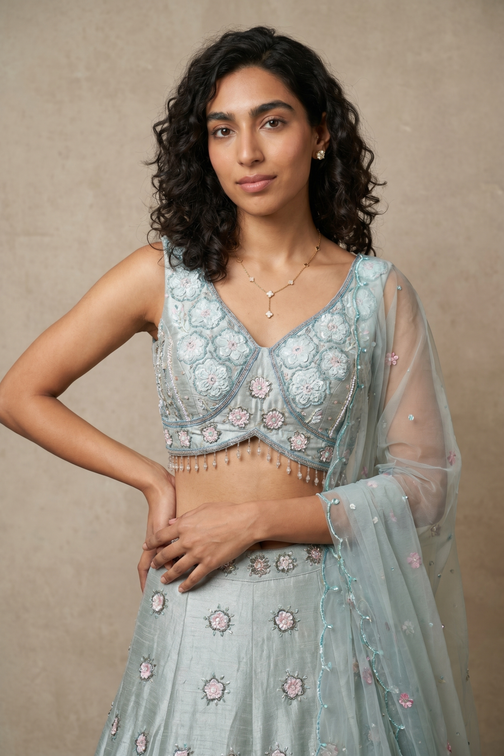 Sea Blue Raw Silk Lehenga