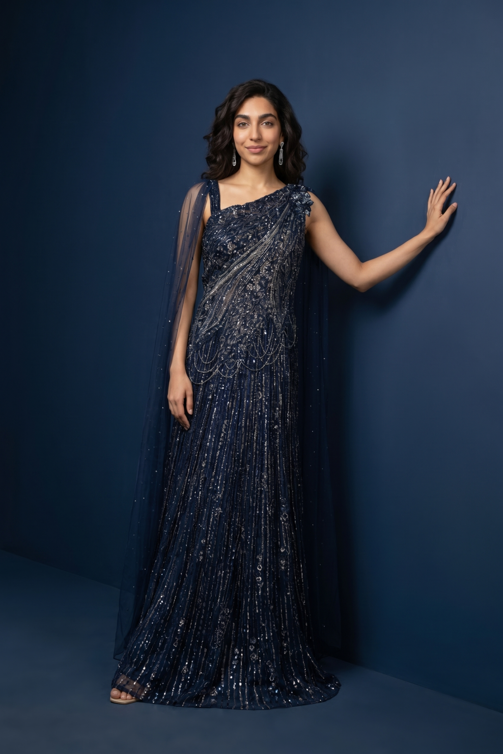Navy Blue Embellished Gown