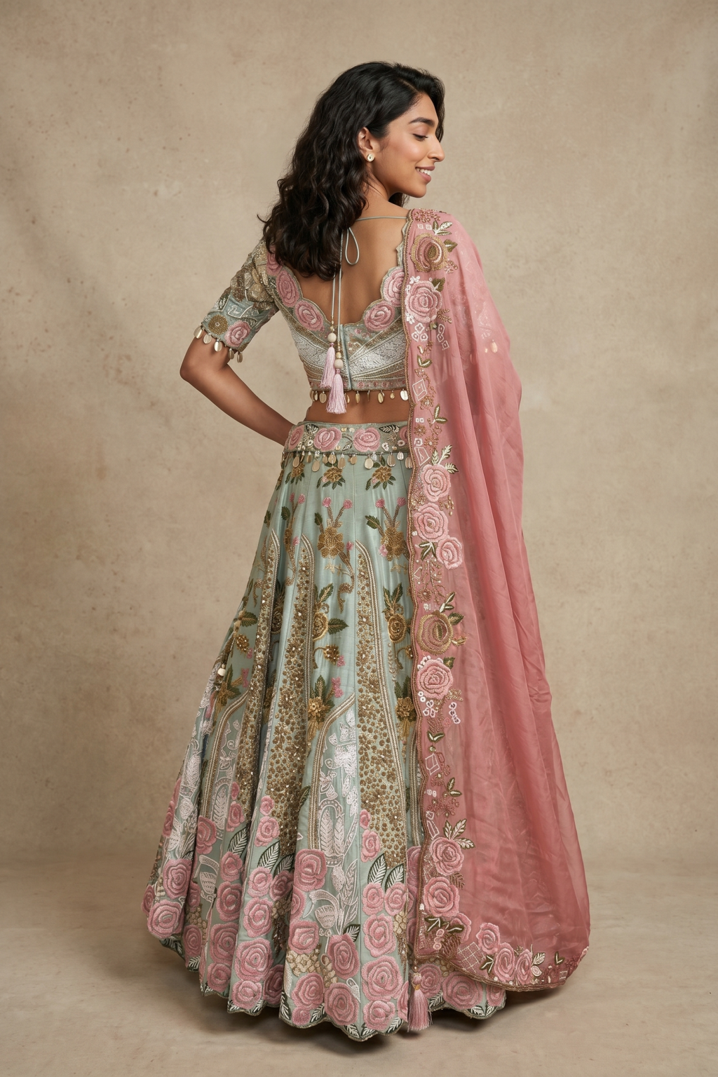 Sea Green Raw Silk Lehenga