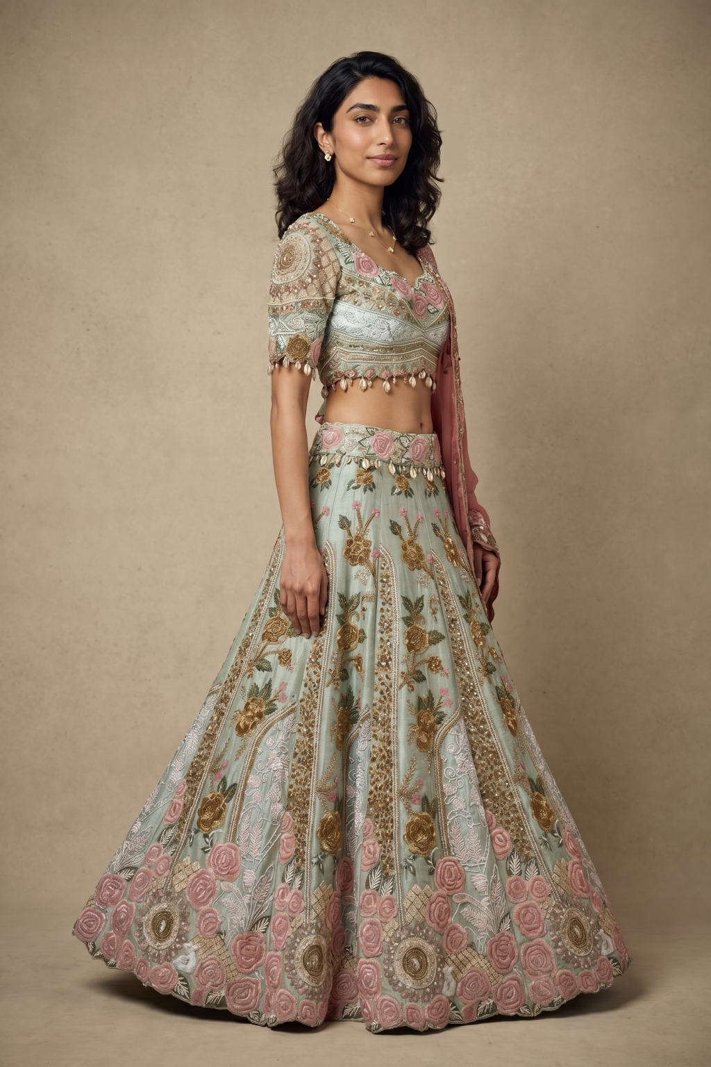 Sea Green Raw Silk Lehenga